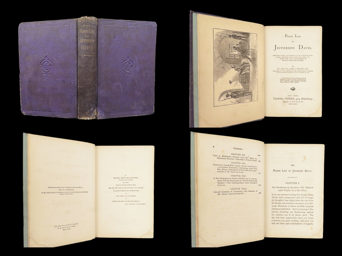 Prison Life of Jefferson Davis | Craven, 1866 – 1st Edition, Civil War History: Prison Life of Jefferson Davis by John Joseph Craven is an 1866 Civil War history written by a Union physician who attended Jefferson Davis at Fortress Monroe. Craven learned of Jeffersons experience 