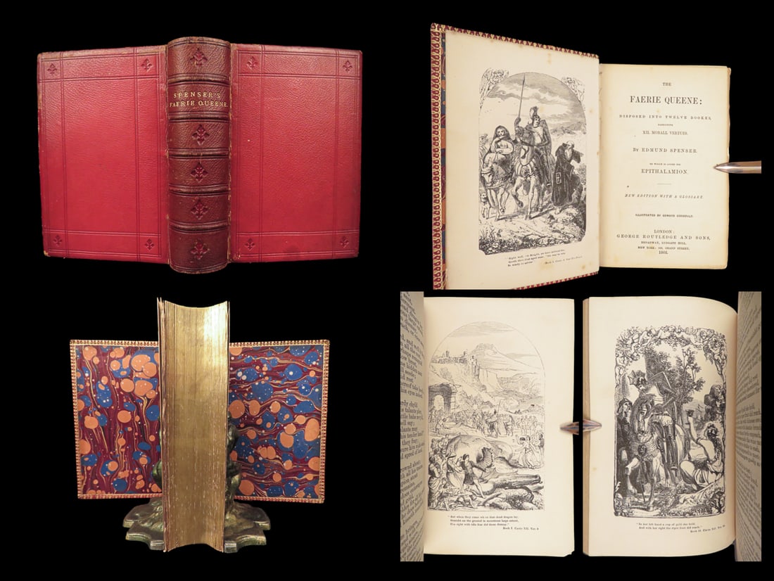 The Faerie Queene | Edmund Spenser, 1866 – Illustrated, Fine Leather: Edmund Spenser is one of the most well-known 16th-century English poets. His most-famous poem, The Faerie Queene is one of fantasy and allegory that celebrated the Tudors and Queen Elizabeth. Spenser
