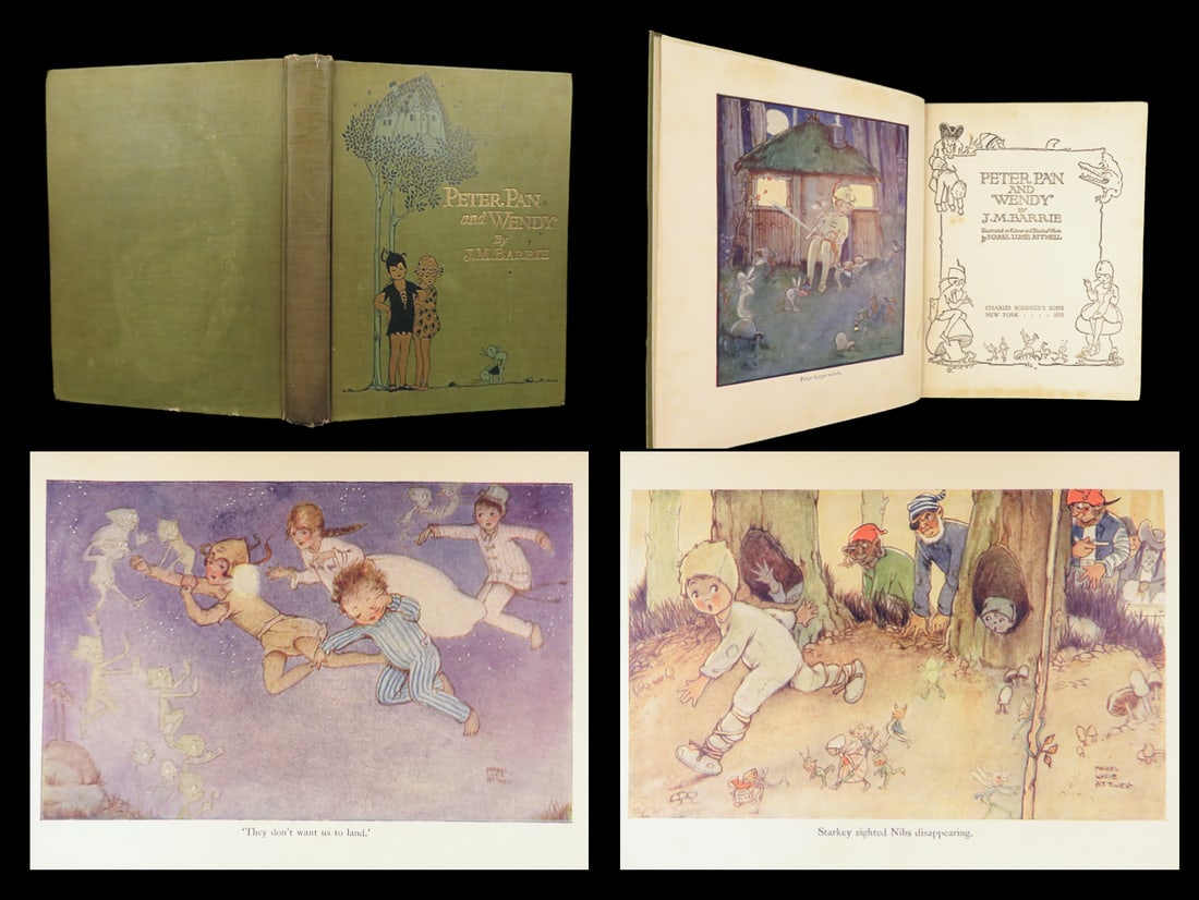 Peter Pan and Wendy | J.M. Barrie, 1923 – Illustrated by Mabel Lucie Attwell: Peter Pan and Wendy by J.M. Barrie, issued in 1923 by Charles Scribners Sons in New York, is a collectible edition of the well-known tale first published as a novel in 1911. This edition features 12 m