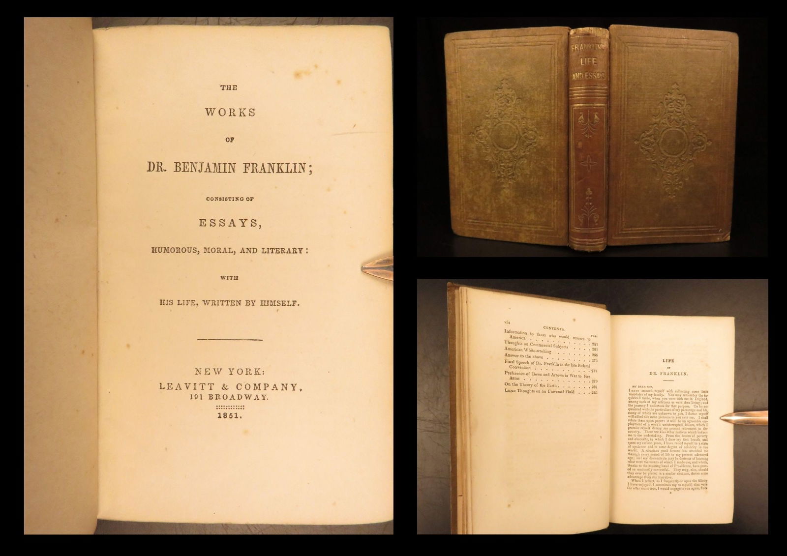 1851 – Works of Benjamin Franklin | Americana, On Slave Trade & Autobiography (1 of 10)