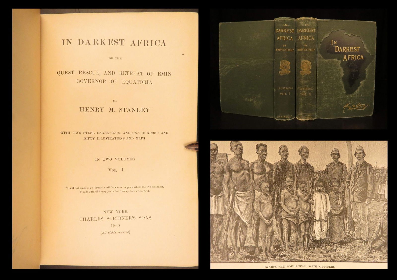 In Darkest Africa – Henry M. Stanley, 1890 First Edition | 2 Volumes with 3 Folding Maps: A rare, first edition of Henry Stanleys In Darkest Africa. Known for his explorations in Africa, Stanley is best remembered for locating the Scottish missionary explorer David Livingstone, whom most h