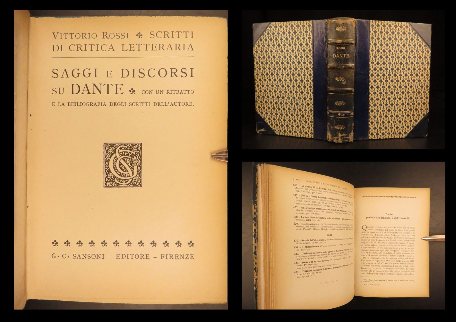 1929 – Italian Essays on Dante Alighieri by Vittorio Rossi | First Edition (1 of 10)