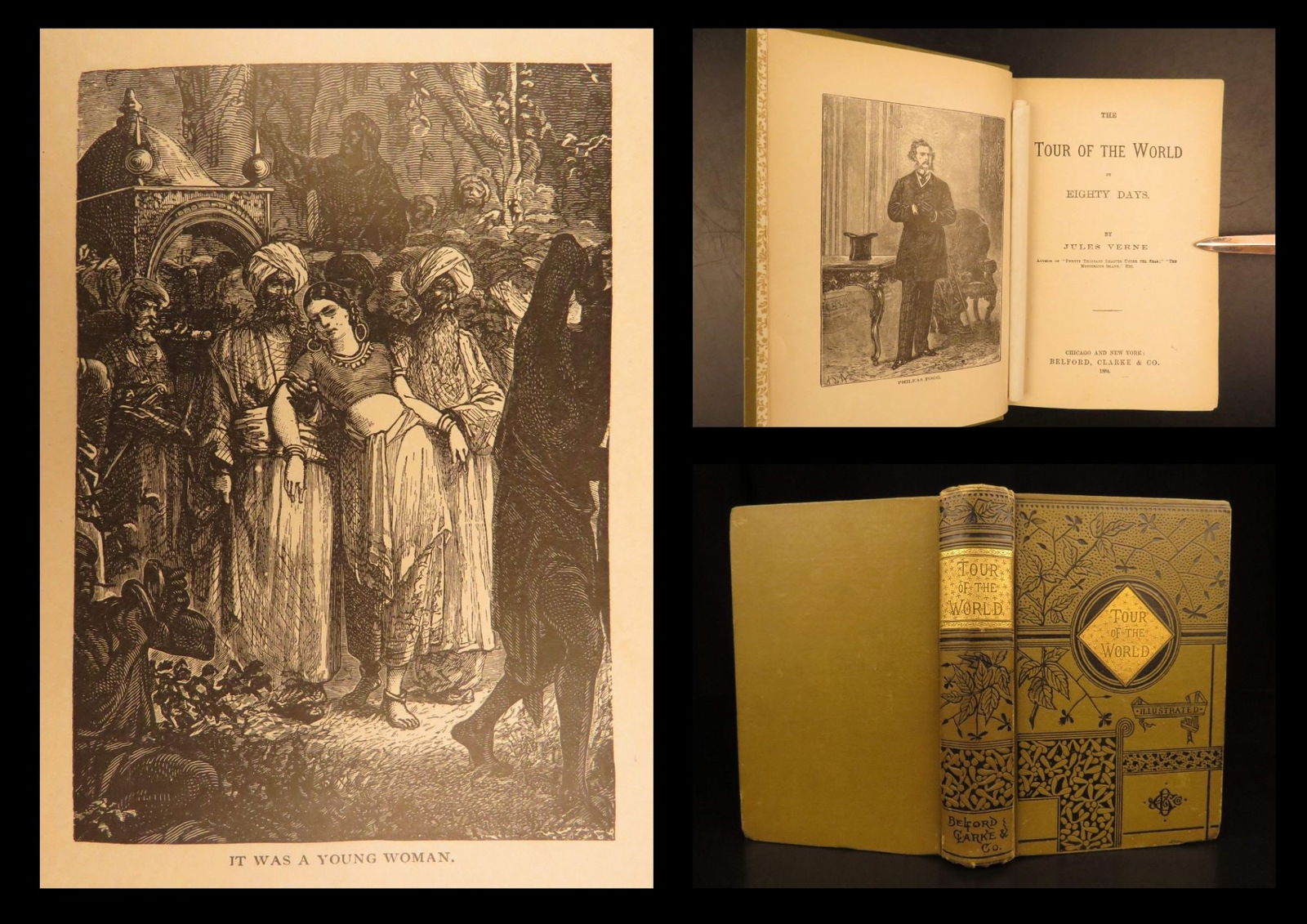 1884 – Around the World in 80 Days – Jules Verne | Decorative Binding, English: Jules Vernes adventure novels are some of the most popular and famous works of literature of all time. Known mostly for his works of science fiction, Voyages Extraordinaires was Vernes largest collect