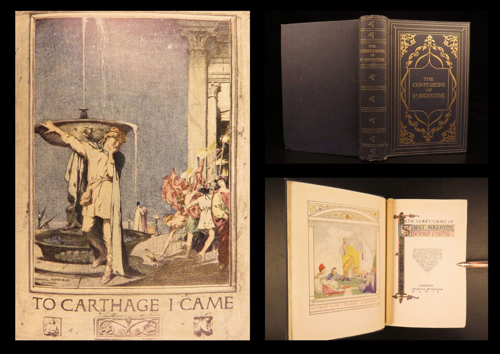1909 – Confessions of Saint Augustine | Full Page Color Illustrations, Armfield: Augustine of Hippo was a 5th-century early Christian church philosopher and theologian. While most known for his work City of God, he also wrote many other treatises on aspects of the Christian faith.