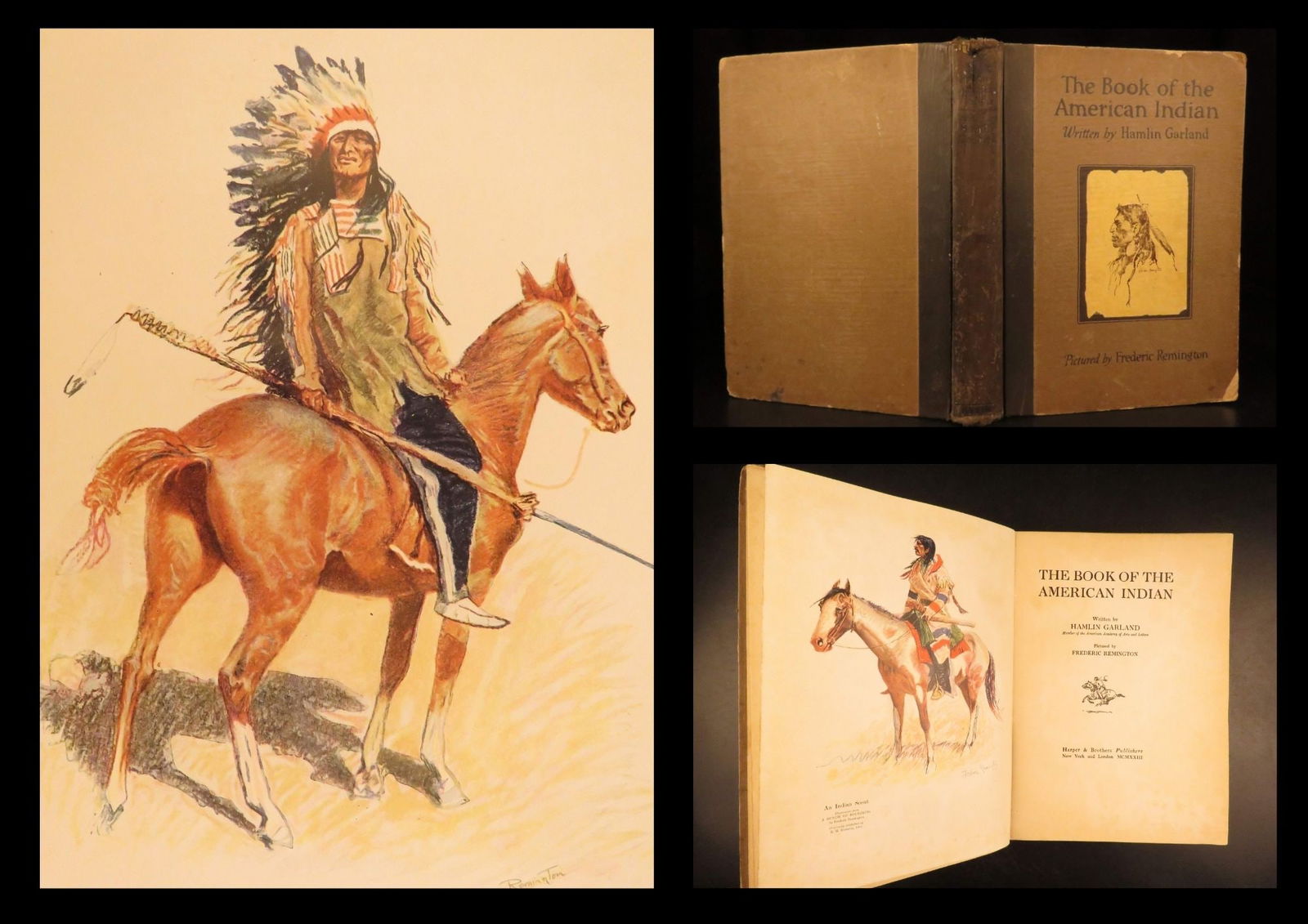 1923 – American Indian – Garland | First Printing | Illustrated Sioux Warriors: A rare first edition, first printing of Hamlin Garlands Book of the American Indian This work is a collection of short stories and memoirs about Native Americans, their customs and cultures, military