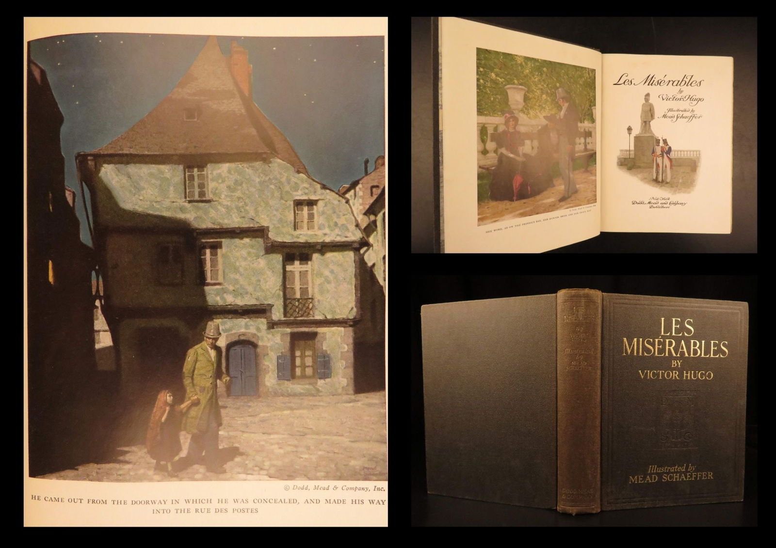 1925 – Les Misérables – Victor Hugo | First Ed with Mead Schaeffer Illustrations: The best-known and oft-considered greatest French writer is unarguably Victor Hugo. His romance novels and stories have withstood the test of language and time. His most famous work, Les Miserables, h