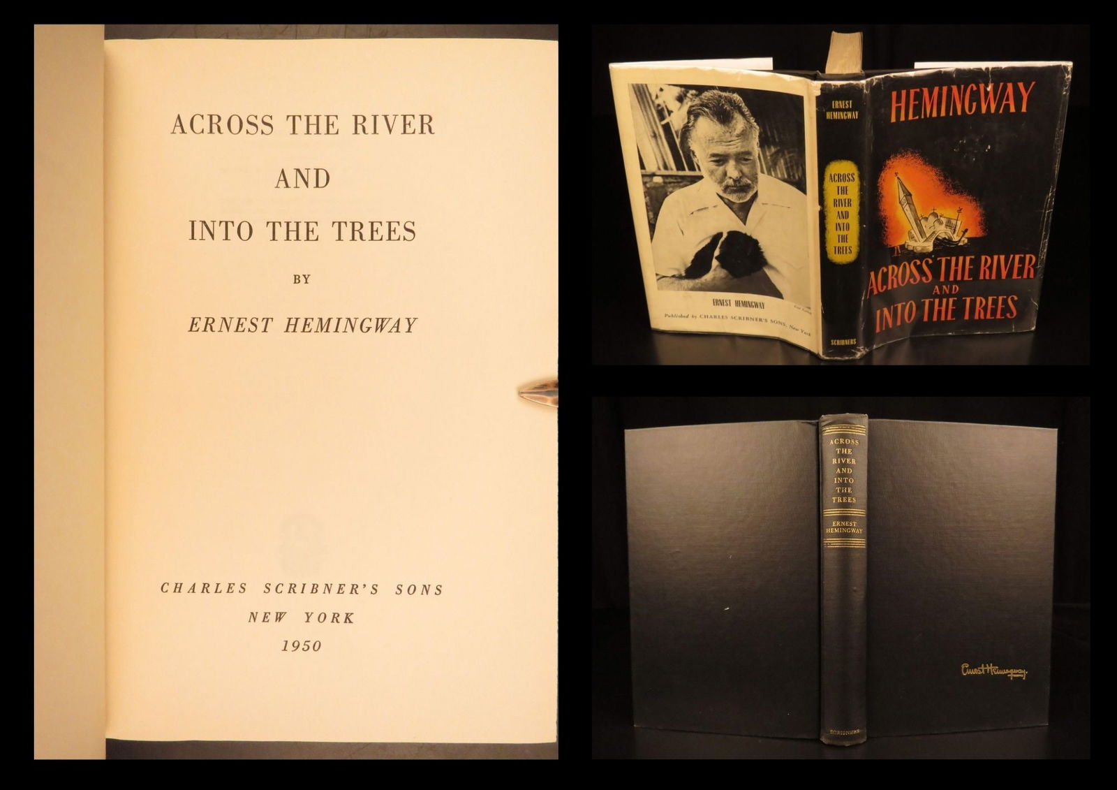 1950 – Across the River & Into the Trees – Hemingway | First Printing, Unclipped DJ: Ernest Hemingway was one of the most prolific American novelists of the 20th-century publishing prize novels such as A Farewell to Arms, For Whom the Bell Tolls, and The Old Man and the Sea. One of hi
