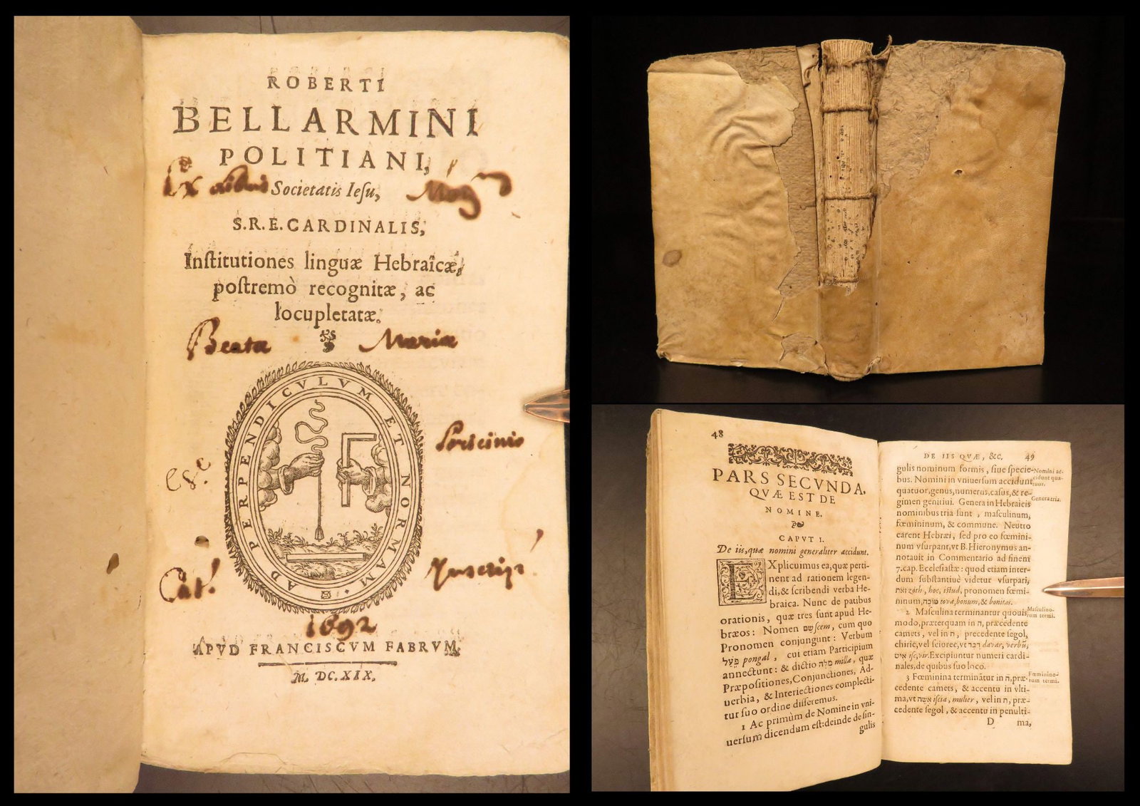 1619 – Old Testament Grammar – Robert Bellarmine | Hebrew Language Study: Institutiones Linguæ Hebraicae by Robert Bellarmine is a Latin and Hebrew instructional work. Robert Bellarmine was one of the most important and influential Jesuit cardinals of the 16th and early 17