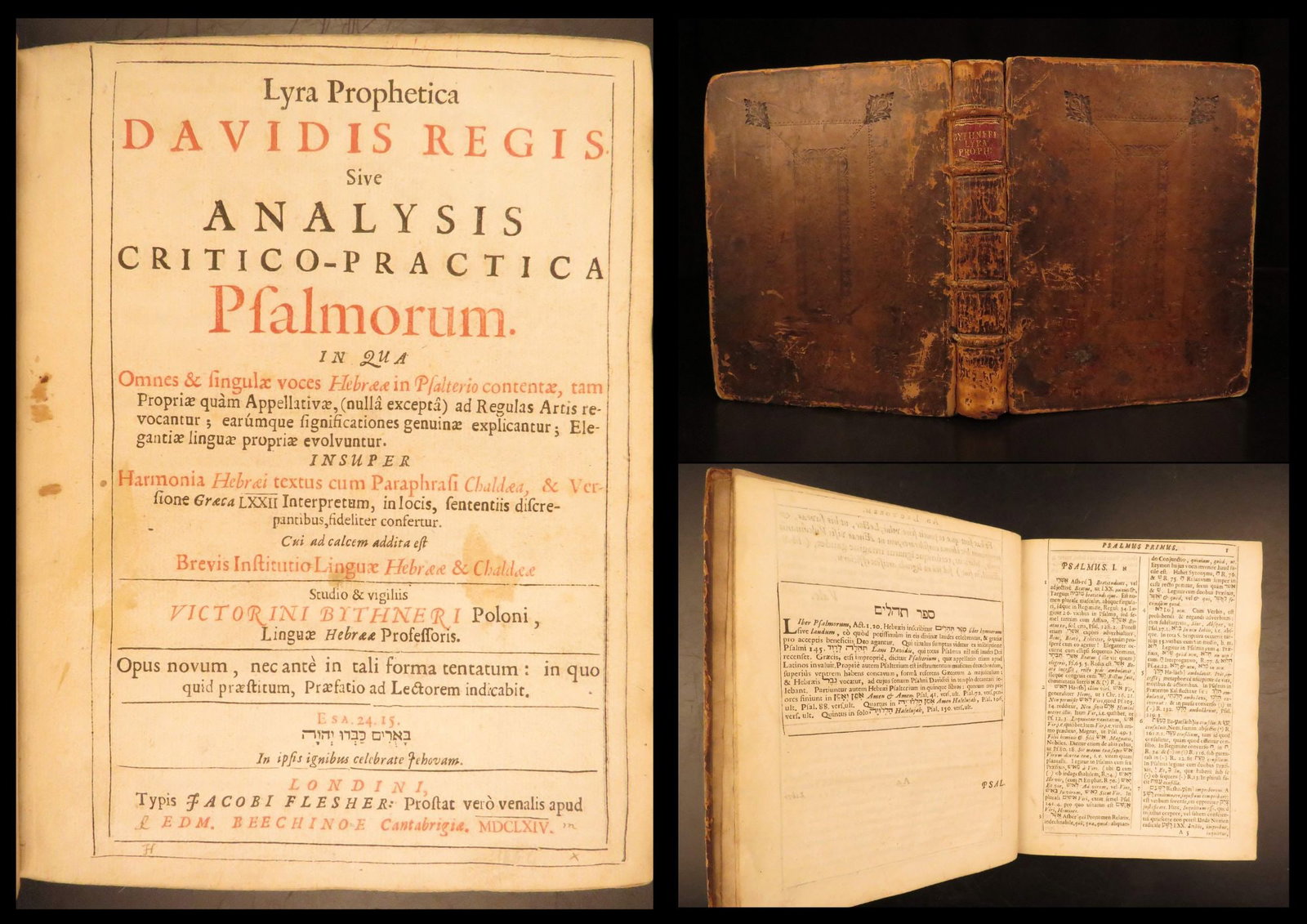 1664 – Lyra Prophetica – Bythner | Psalms Language Reference – Hebrew, Latin (1 of 10)