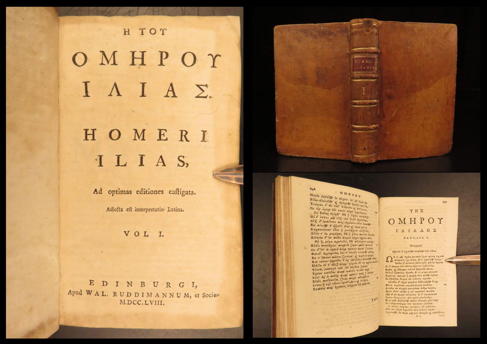 1758 – The Iliad by Homer | Famous Greek Mythology – Greek & Latin Translation: An incredibly rare 16th-century edition of the famous epic poem by Greek poet Homer – The Iliad. This work presents stories of Greek mythological heroes and their military conquests in the Trojan Wa