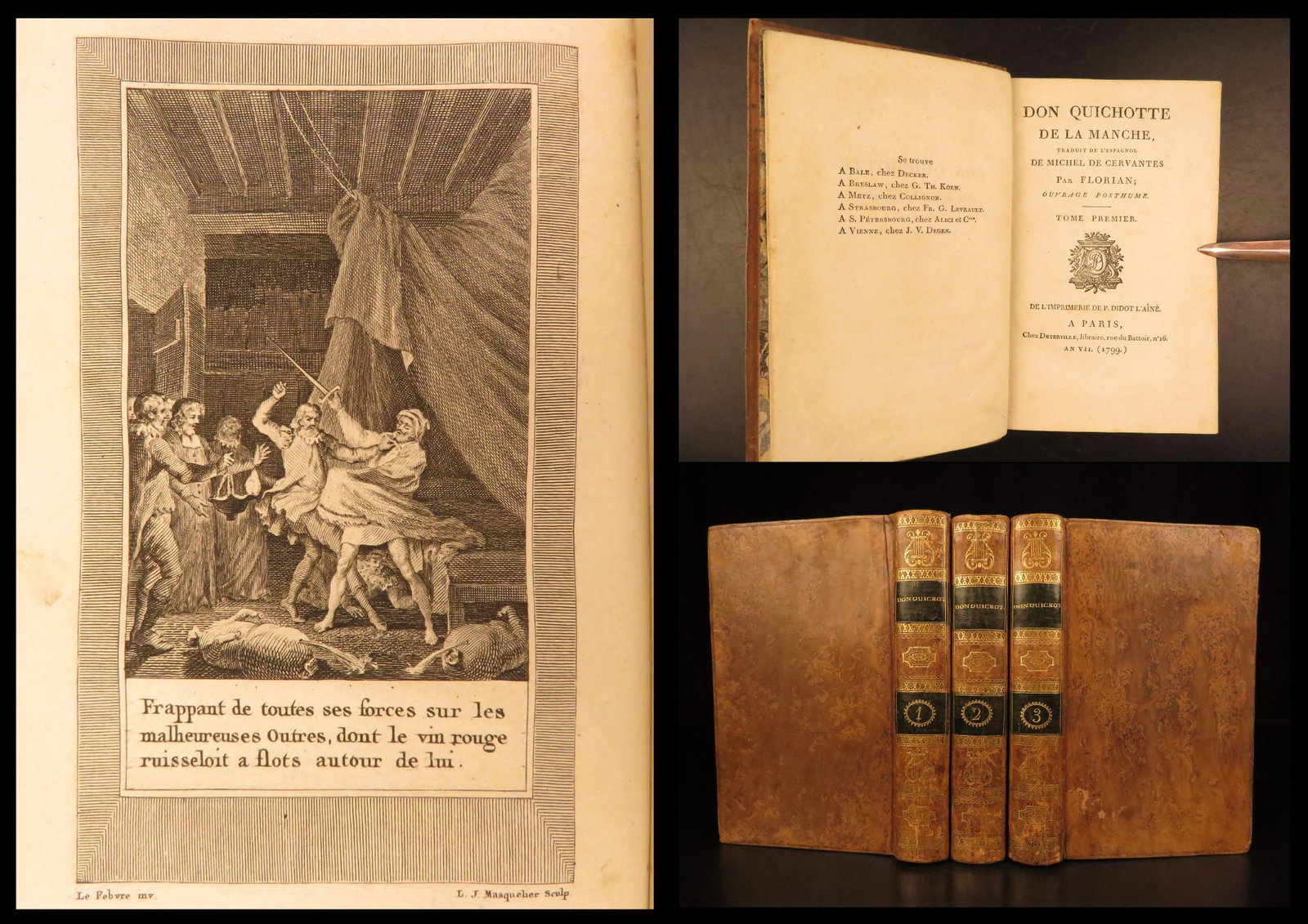 1799 – Don Quixote – Cervantes | Famous Florian French – Illustrated, 3v Set (1 of 18)