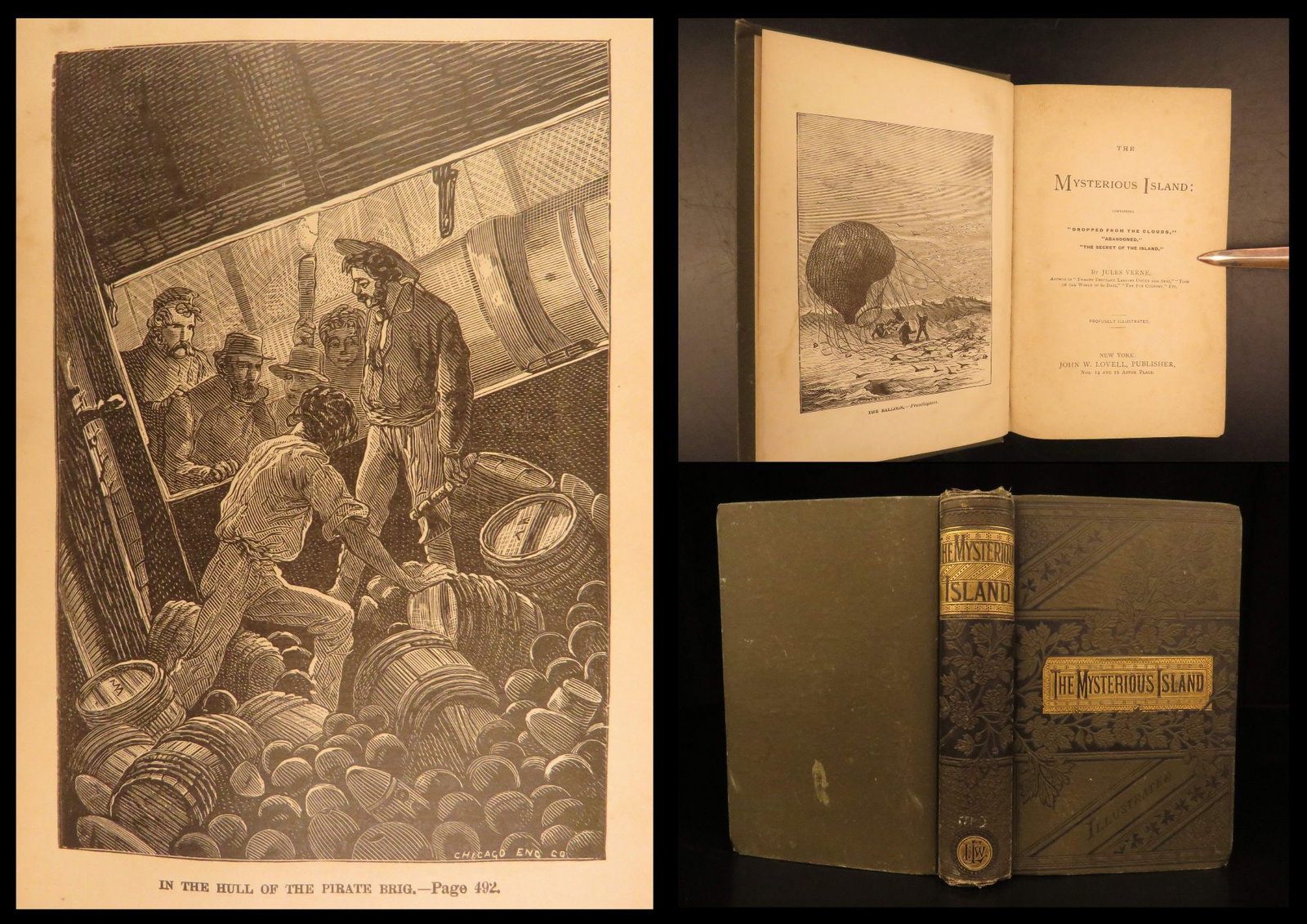 1881 – Mysterious Island –Verne | Famous Science Fiction – Illustrated, Rare: Jules Vernes adventure novels are some of the most popular and famous works of literature of all time. “Mysterious Island”, originally published in 1874, is an adventure novel that was signifi