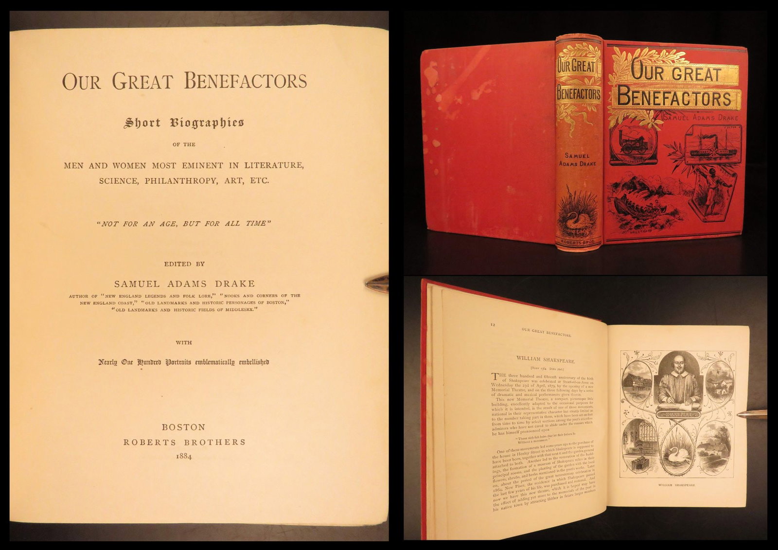 1884 – Worlds Great Benefactors | Ben Franklin, Columbus, Edison, Shakespeare (1 of 10)