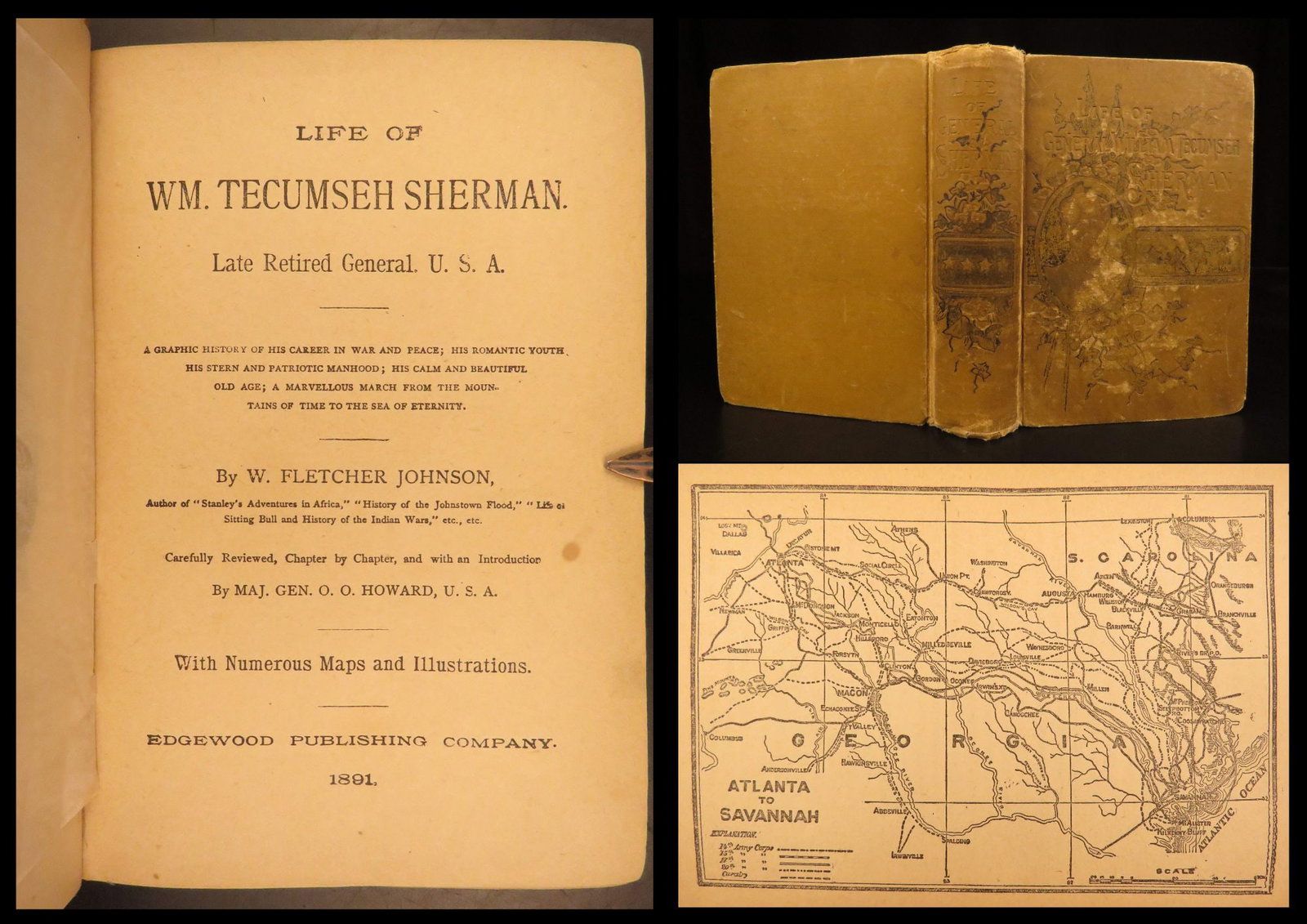 1891 – William Tecumseh Sherman | First Edition Biography, Civil War General: Life of Wm. Tecumseh Sherman by W. Fletcher Johnson is a first edition Civil War biography published in 1891 shortly after Shermans death. This book follows Shermans career from his early life through