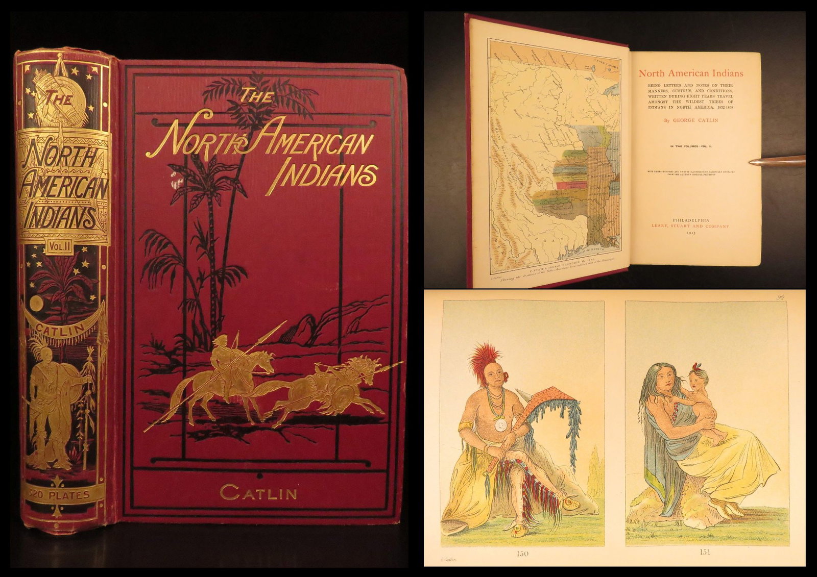 1913 – Native American Indians – Catlin | Sioux, Choctaw – Illustrated, Maps (1 of 10)