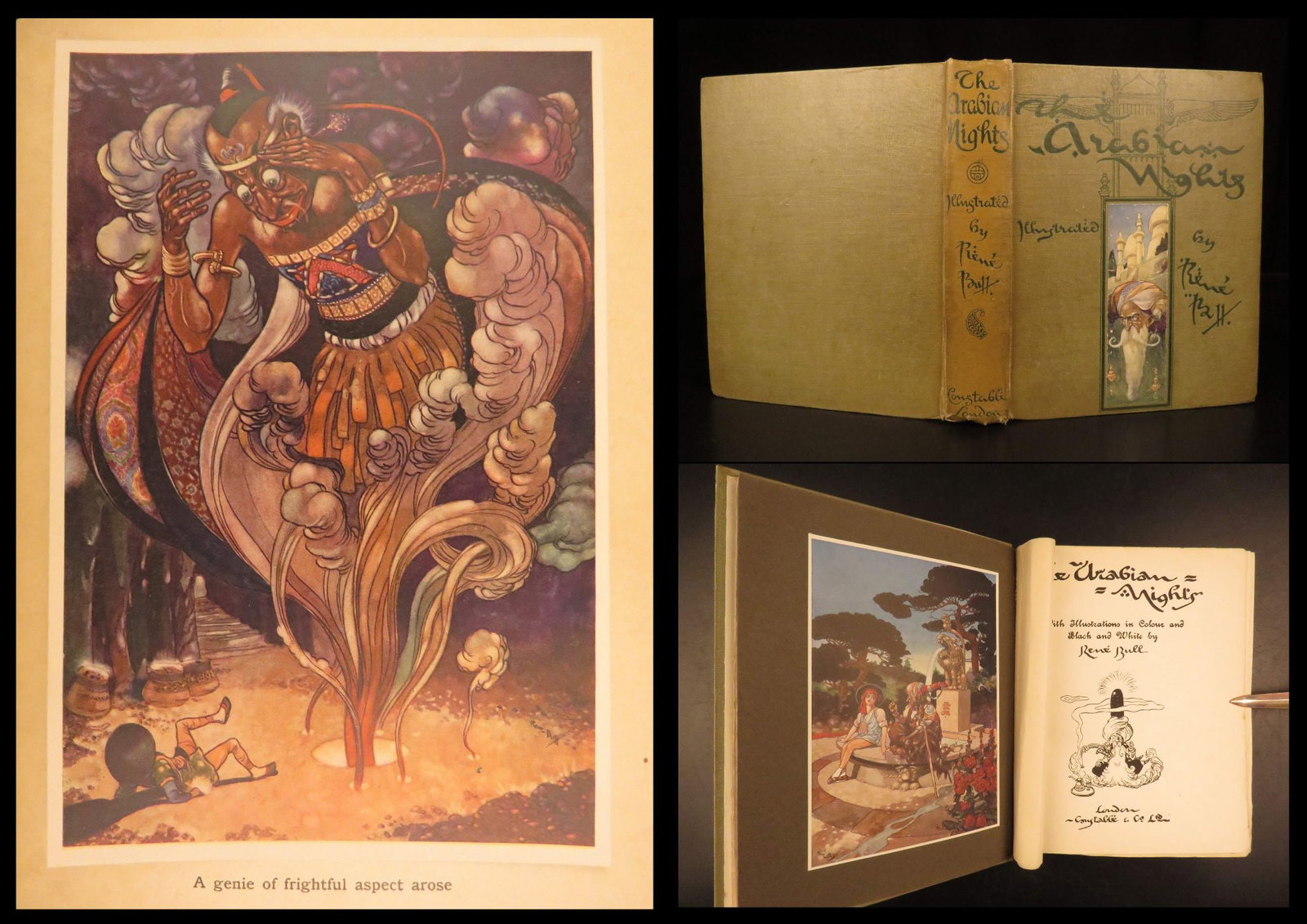 1917 – The Arabian Nights – René Bull Illustrated | Aladdin, Ali Baba, Sinbad, Color Plates (1 of 10)
