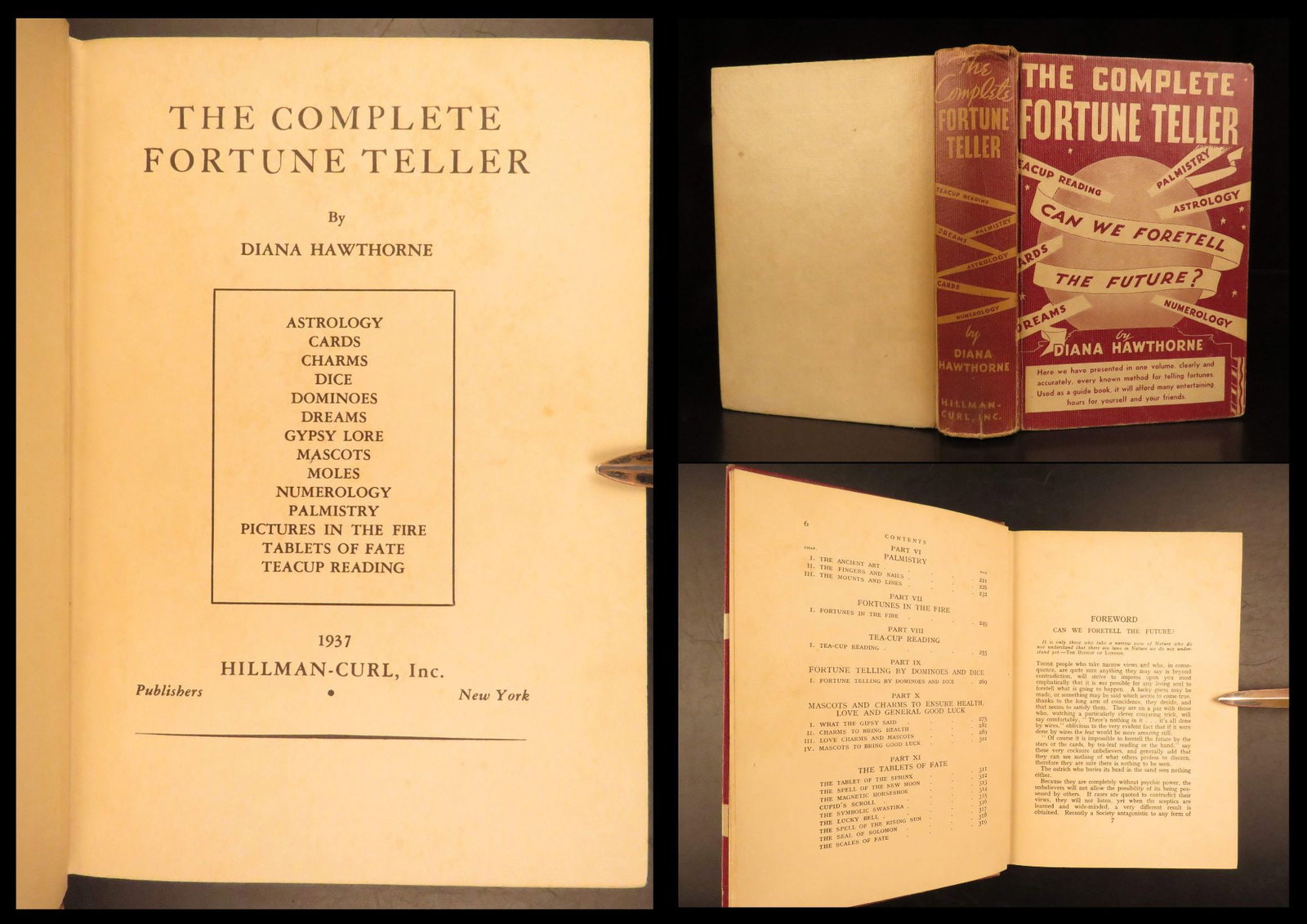 1937 – Complete Fortune Teller | Tarot Reading, Astrology, Dream Dictionary: The Complete Fortune Teller by Diana Hawthorne, in 1937, is a twentieth century esoteric manual covering a range of divination practices. The volume includes sections on dream interpretation, tarot ca