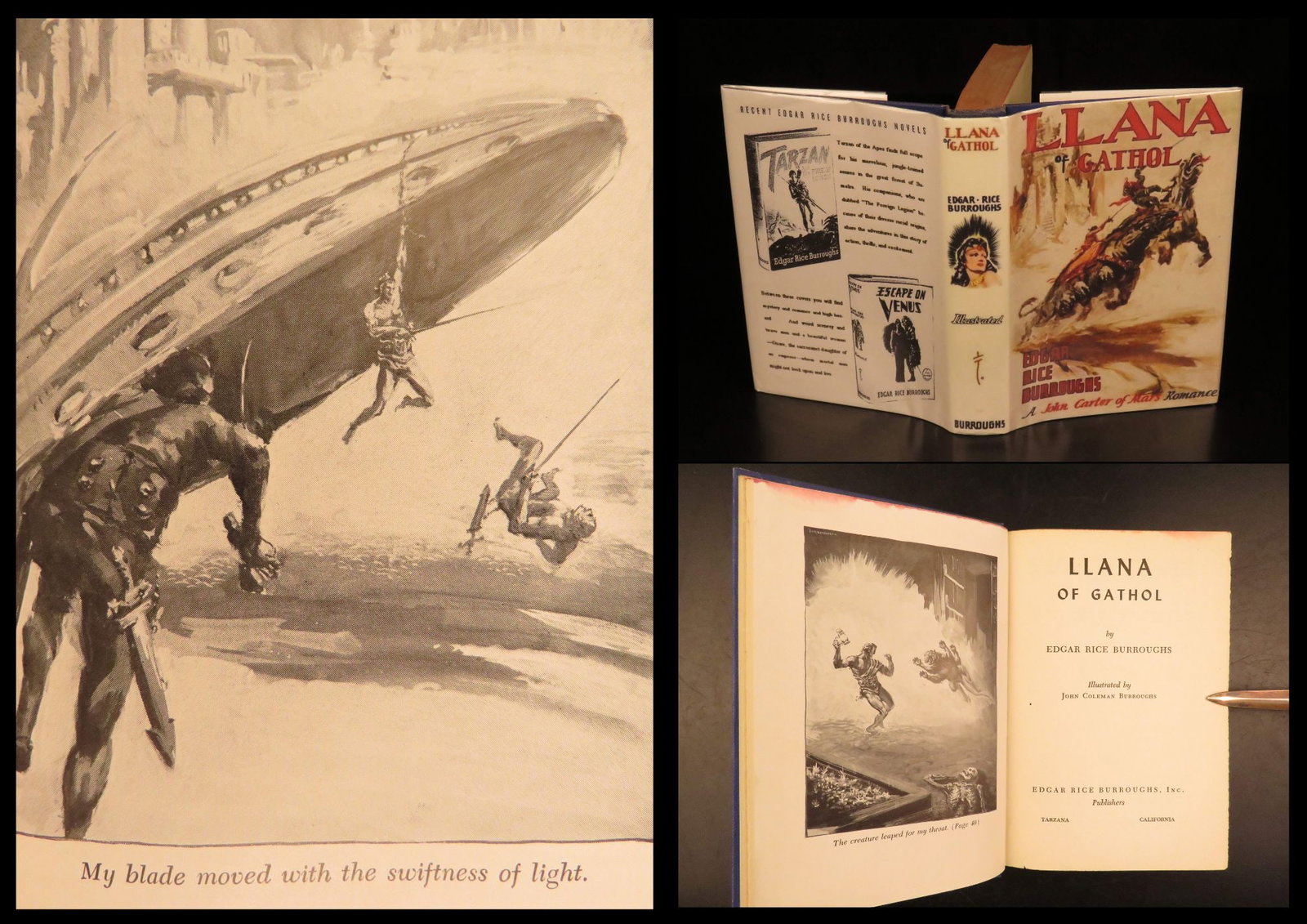 1948 – Llana of Gathol – Burroughs | First Edition, Barsoom Series: This first edition of Llana of Gathol is the tenth novel in Edgar Rice Burroughs Barsoom series and was the last of his novels to be published during his lifetime. The collection of four short stories