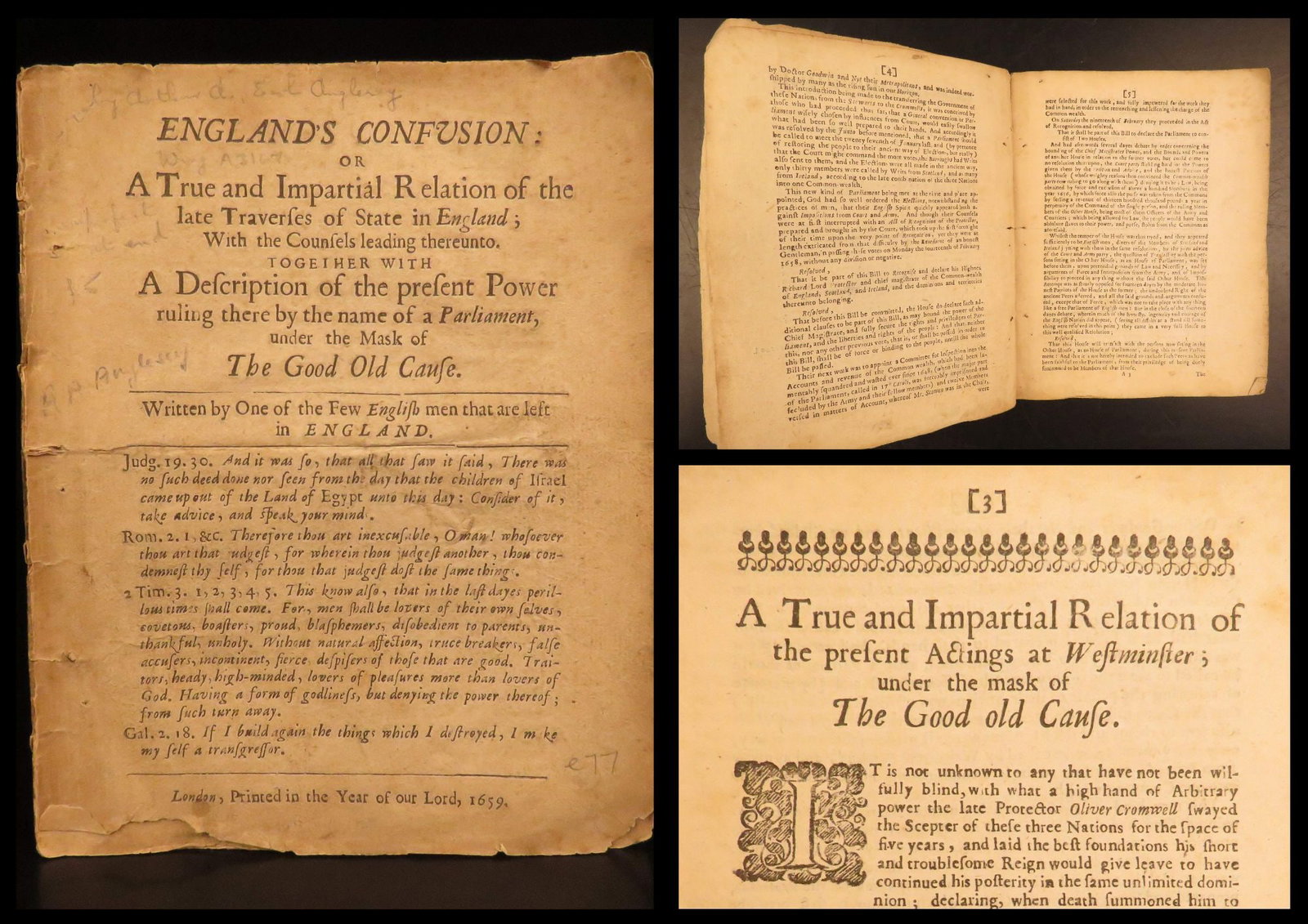1659 – England's Confusion – Annesley | Cromwell, English Commonwealth Corruption: Englands confusion : or a true and impartial relation of the late traverses of state in England, attributed to Arthur Annesley and printed in London in 1659, examines the political disorder following 