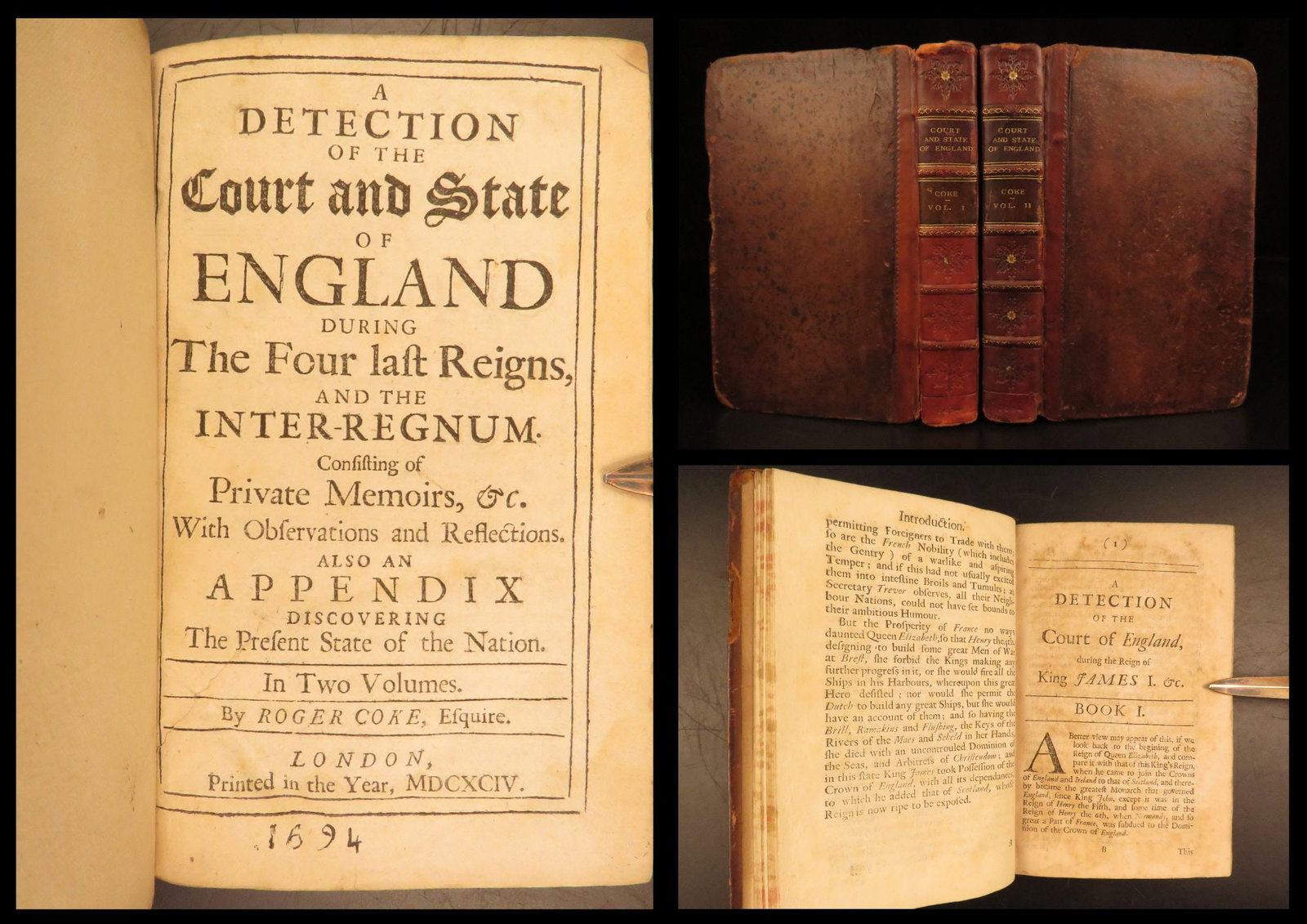 1694 – Detection of the Court – Roger Coke | England Navy Ships – First edition: According to Maltzahn in the “Andrew Marvell Chronology,” Roger Coke draws much of his content for Detection from Marvells Account of the Growth of Popery in England.” From this work, Co