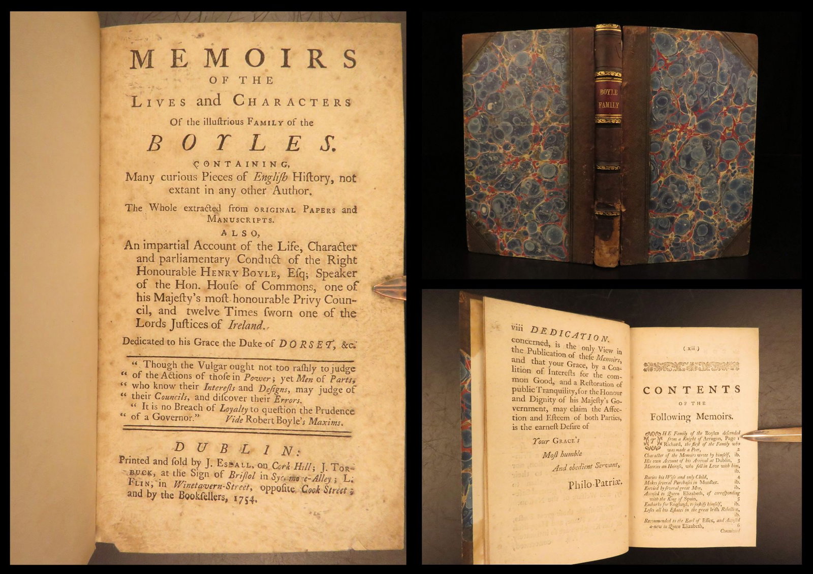 1754 – Memoirs of the Boyle Family – Budgell | Irish, English Political History: The Boyle Family was a prominent political English family who rose to prominence in Ireland in the 17th- and 18th-centuries. The important aspects of their lives were collected and highlighted by Eust