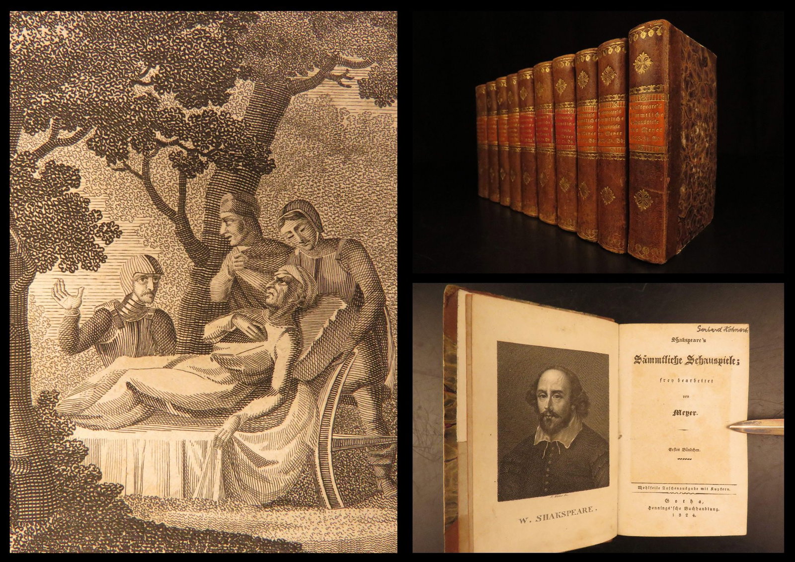 1824 – Works of Shakespeare, German | Romeo & Juliet, Julius Caesar, 10v Set: A rare 19th-century German collection of the works of William Shakespeare. This set, printed in Gotha, contains each of the famous, important plays by the most prolific English playwright. This editio