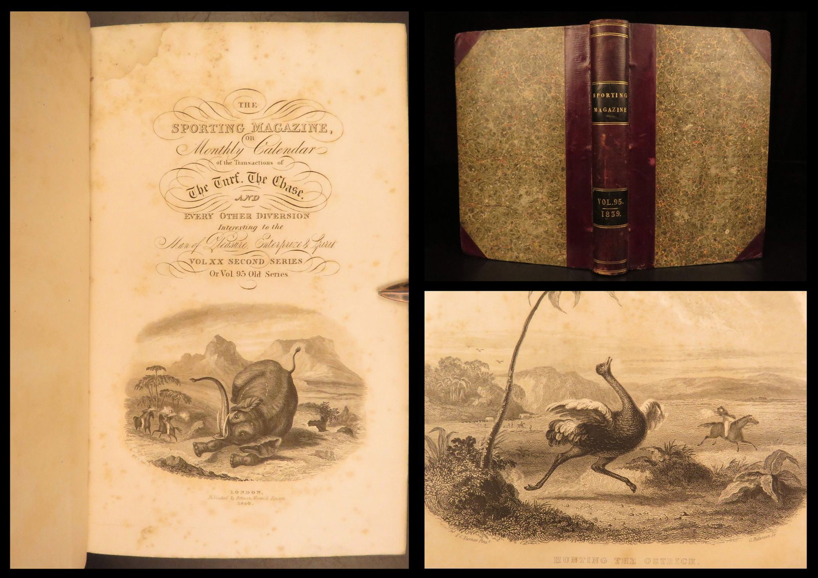 1839 – Sporting Magazine | Victorian-Era Hunting, Racing, & Husbandry – Binding: The 19th-century periodical Sporting Magazine was a regularly occurring work that promised to report racing, archery, cricket, coursing, and every other respectable sport. This included boxing and coc