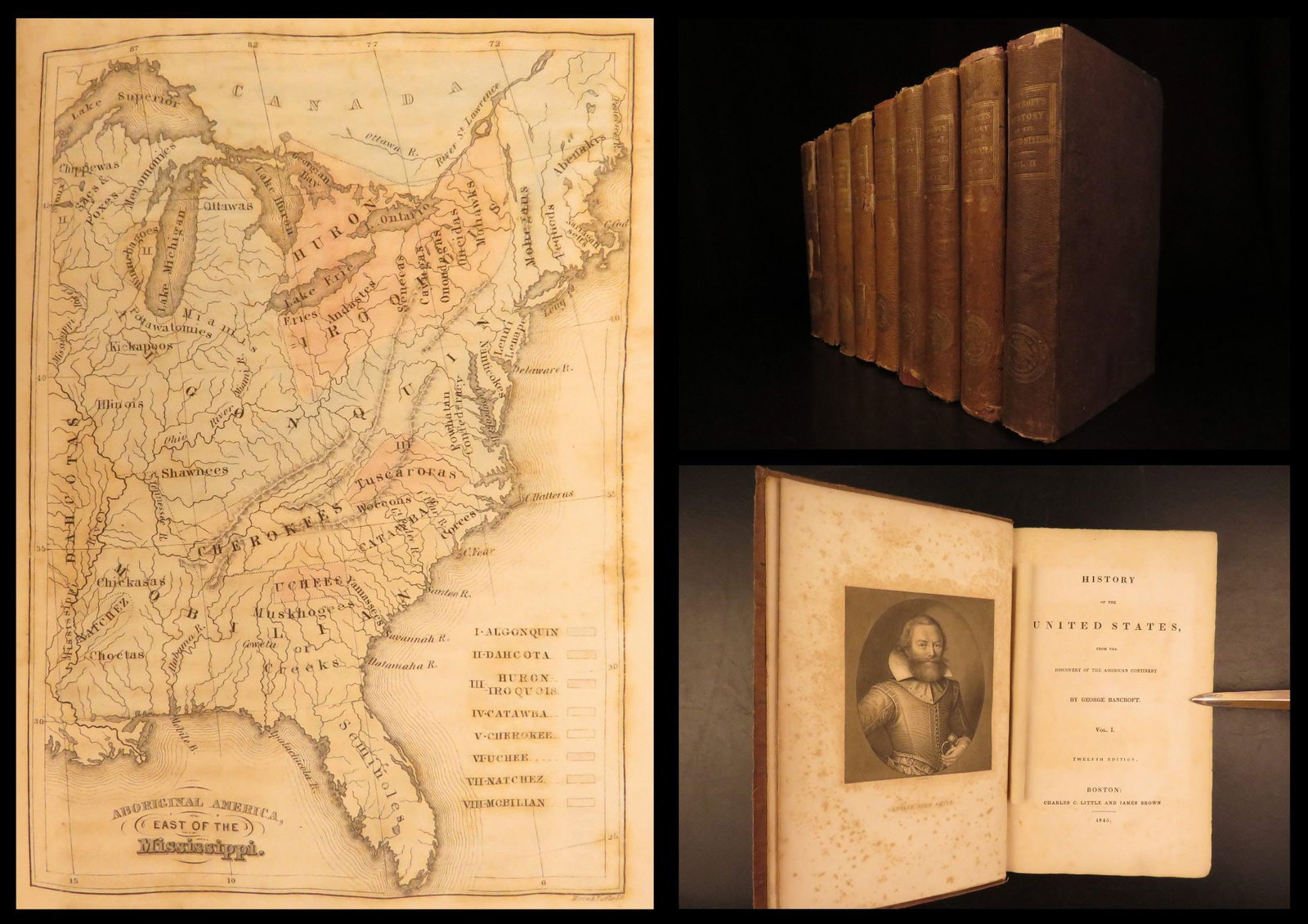 1845 – History of United States – Bancroft | Early Americana History, 9v Set: “The History of the United States” first appeared in 1834, and because of its immense popularity, vaulted Bancrofts reputation. Bancroft sought to describe the colonization of many of the orig