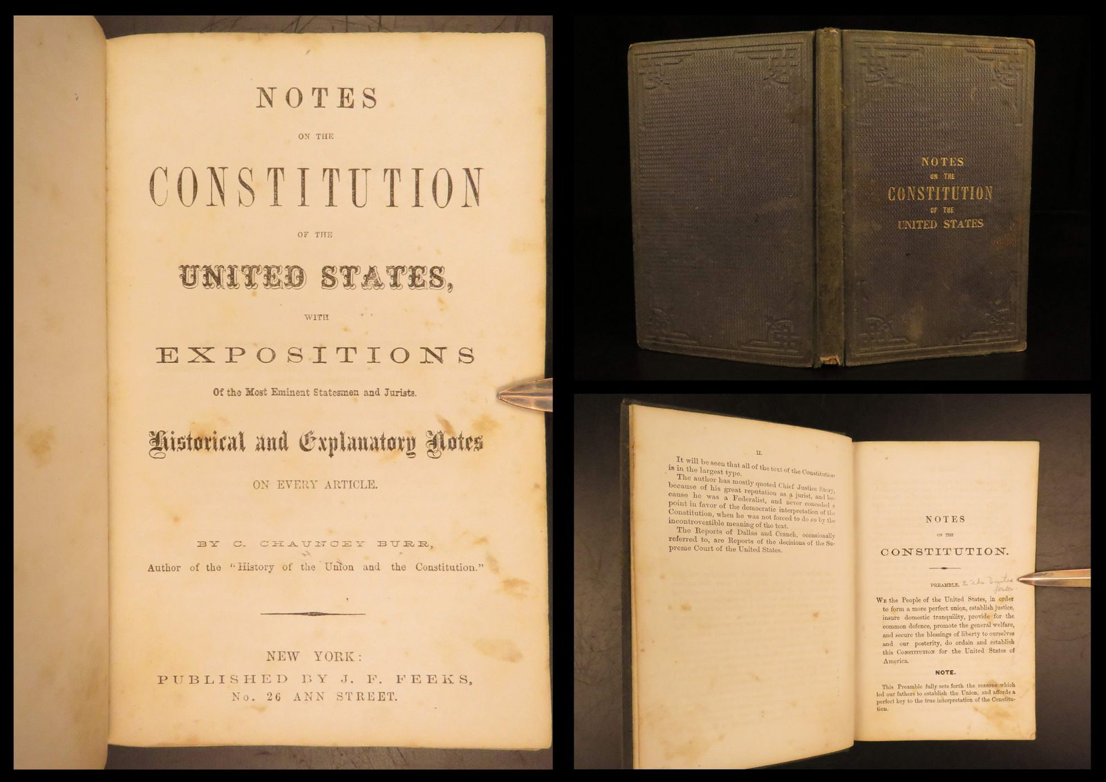 1864 – Notes on the United States Constitution – Burr | First Edition, Americana (1 of 10)