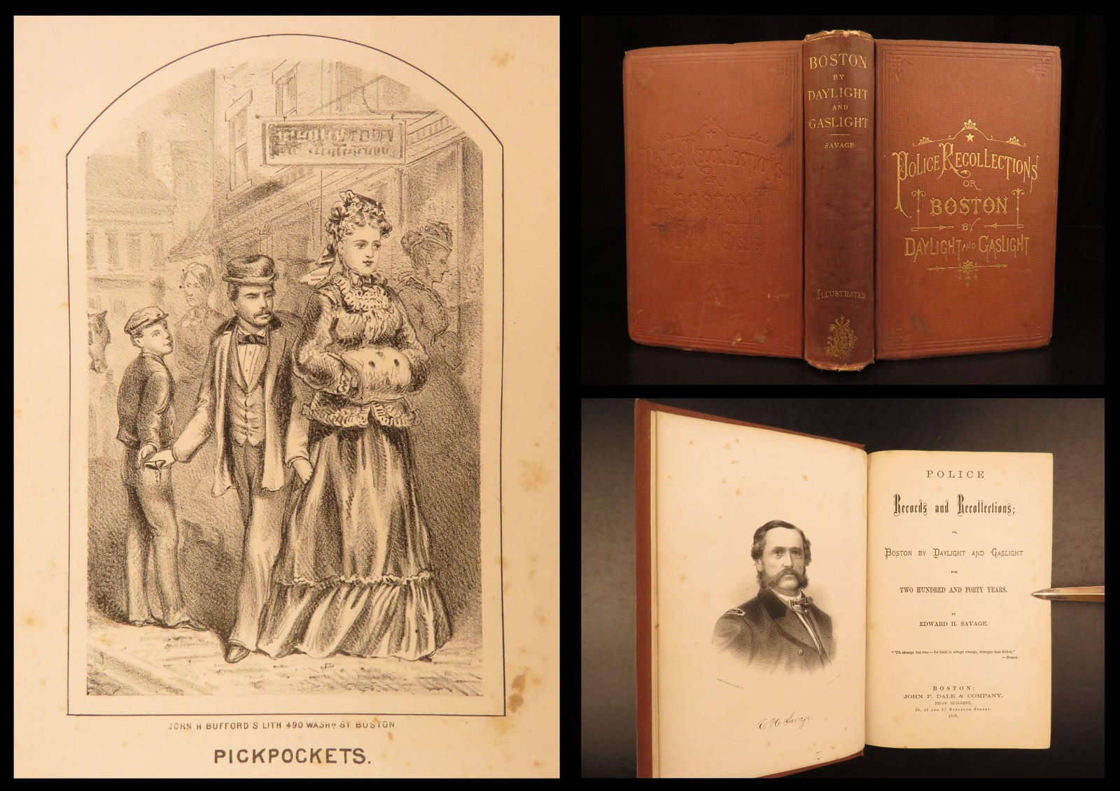 1873 – Police Records in Boston | Daylight & Gaslight, Pickpockets, Gangs: Edward Savages Police Records and Recollections is a rare, 19th-century history of crime in Boston since the early 17th-century. This book contains police reports from the smallest of pick-pockets to 
