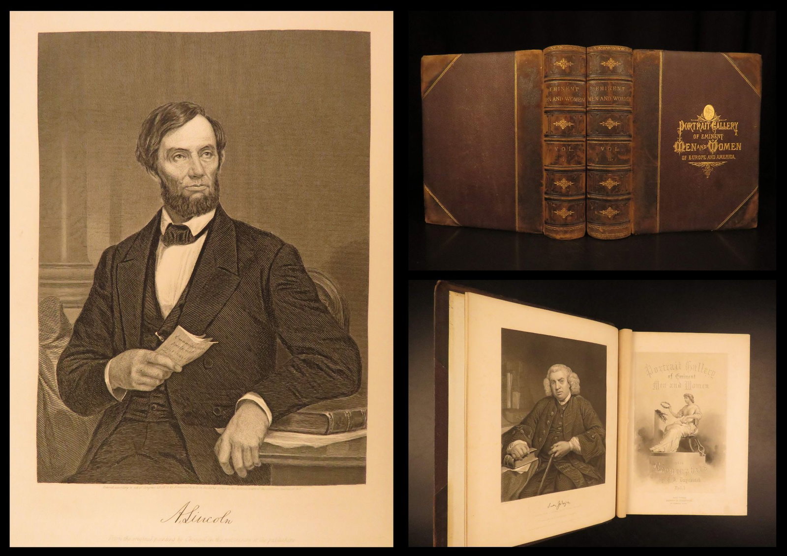 1873 – Portrait Gallery | First Edition, Famous Americans & Europeans – 2vol: Portrait Gallery of Eminent Men and Women is one of the most impressive collections of biographies of famous American and European figures with portraits of leading figures from history. This incredib