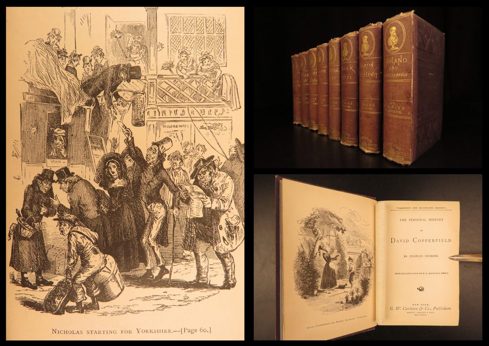 1879 – Works of Charles Dickens | Oliver Twist, David Copperfield –Illustrated 8v: Few authors during the 19th-century were as impactful or popular as Charles Dickens. With notable works such as A Christmas Carol, Tale of Two Cities, and Oliver Twist, Dickens cemented himself as one