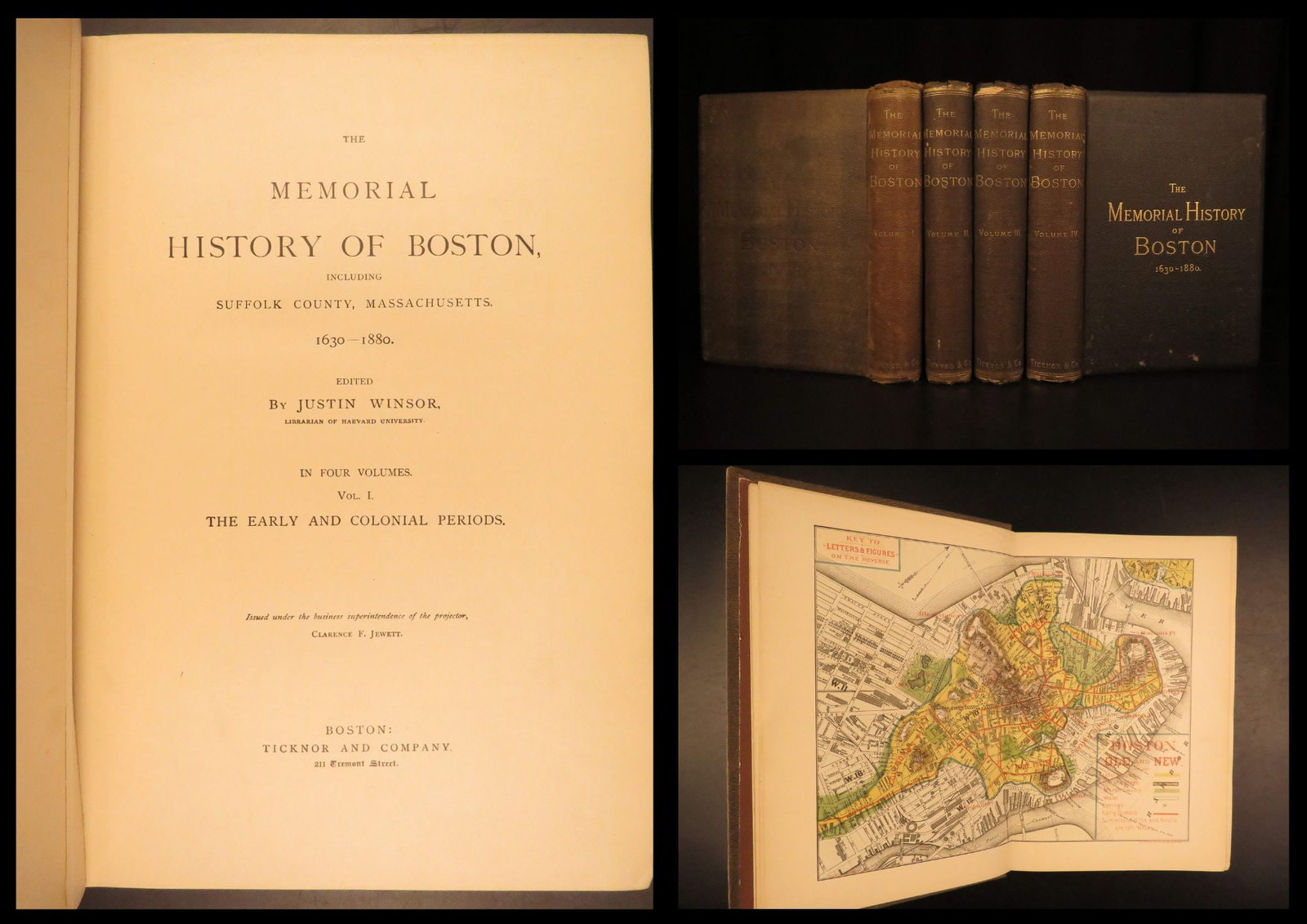1880 – History of Boston Massachusetts | Colonial America, Indians, New England: The Memorial History of Boston, Including Suffolk County, Massachusetts, 1630-1880 is an important 19th-century history of Boston edited by noted historian and librarian Justin Winsor. Published in 18