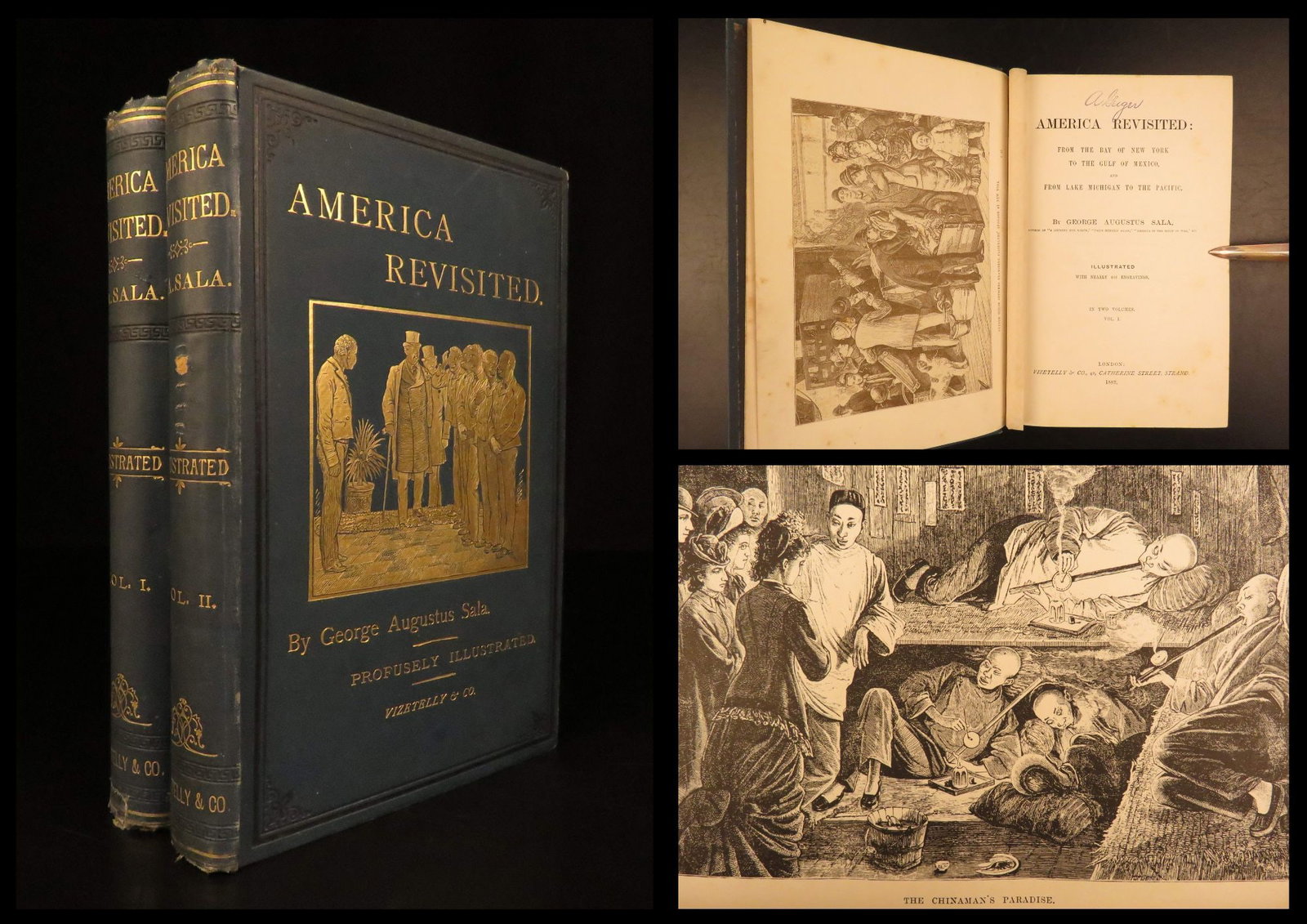 1882 – America Revisited – Sala | Illustrated Survey of American Travel – 2vols: America Revisited by George Augustus Sala is an illustrated account of travel across the United States during the late 19th century. Published in London in 1882, this work records journeys from New Yo