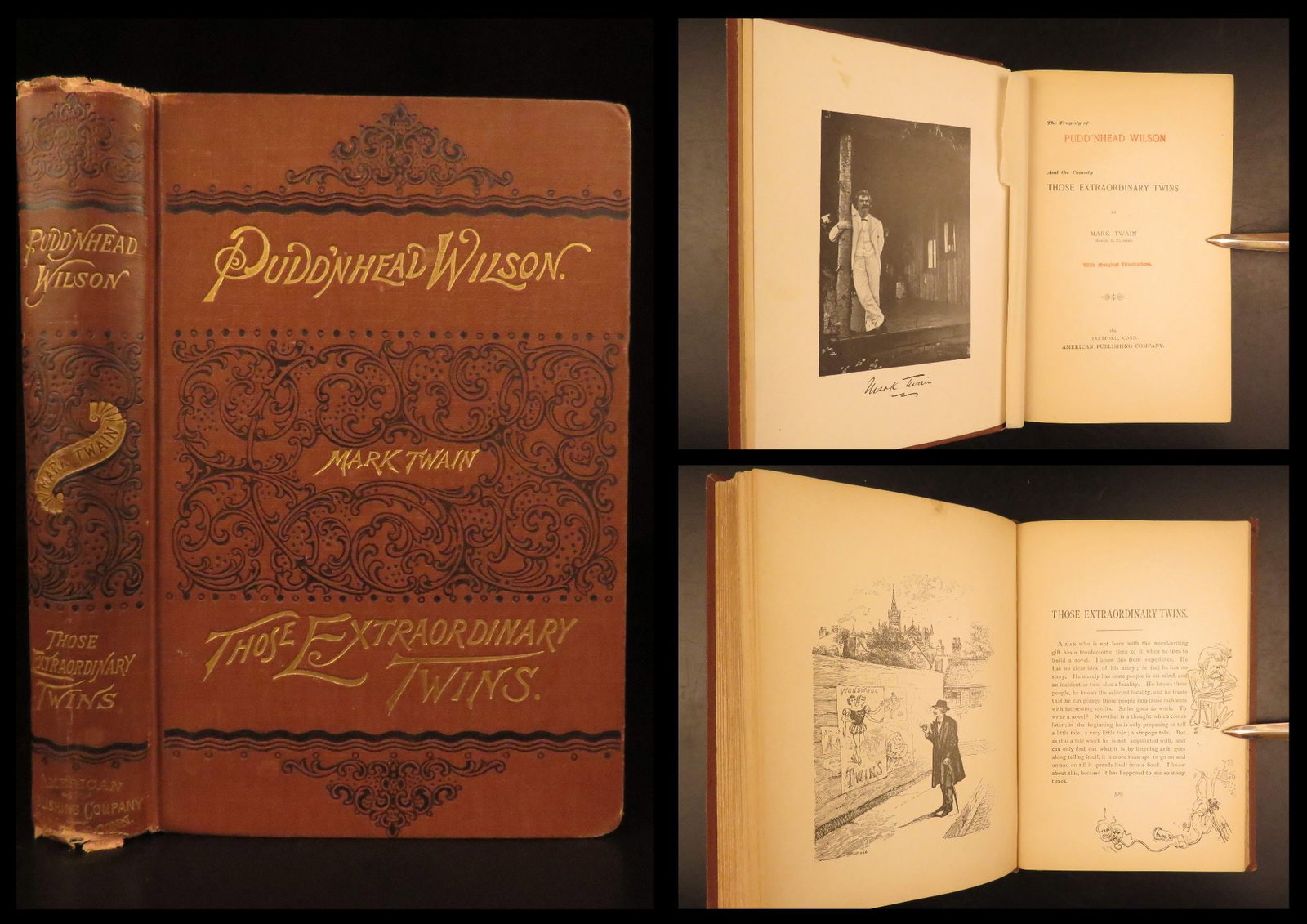 1894 - The Tragedy of Pudd’nhead Wilson – Mark Twain, First Edition | First State: The first edition of Mark Twains The Tragedy of Puddnhead Wilson tells the story of a woman who switches her enslaved child with her masters white child, presenting themes of racism, determinism, and 