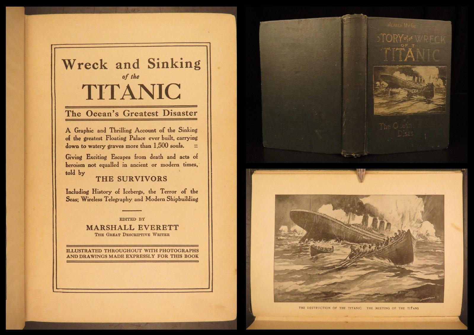 1912 – Wreck and Sinking of the Titanic – Everett Memorial Edition: Wreck and Sinking of the Titanic, edited by Marshall Everett, was published in 1912, the same year the ship met its catastrophic fate. This early memorial volume captures the cultural shockwaves that 