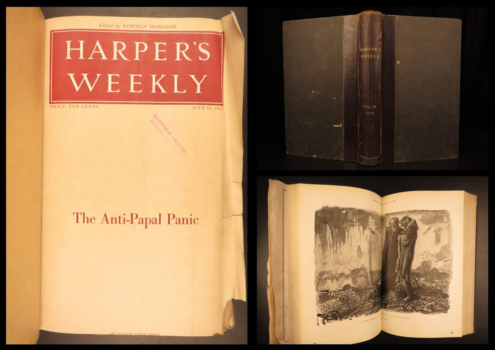 1914 – Harper’s Weekly – First Edition | Huge Folio | World War I Photographs: Harpers Weekly: Journal of Civilization was a primary source of news, fiction stories, humor, satire, and a number of other topics published in the late 19th and 20th centuries. The illustrations thro