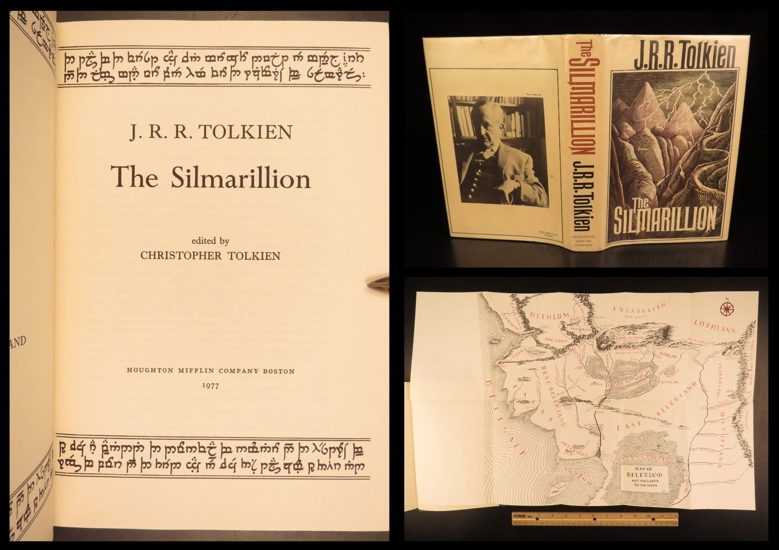 1977 – The Silmarillion – J.R.R. Tolkien | True First American Edition with Map: This true first American edition of The Silmarillion by J.R.R. Tolkien is a collection of interconnected mythological and historical stories set in the fictional world of Middle-Earth. The book serves