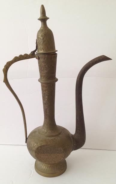 LARGE ETCHED BRASS EWER/ PITCHER - ENGRAVED DESIGN (1 of 7)