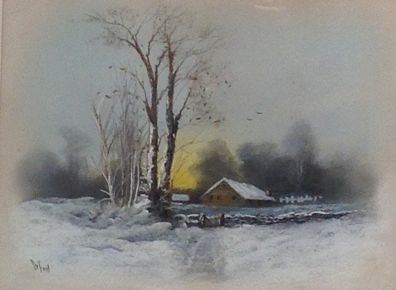Signed “Deford” Painting - Snowy Winter Scene 26 x 30 (1 of 5)