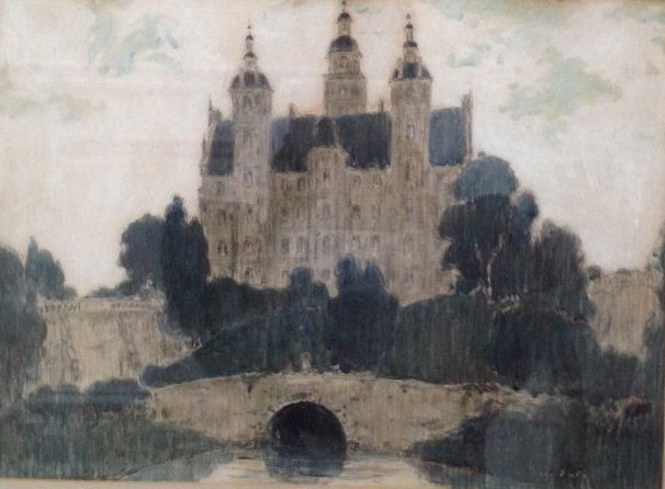 Signed Watercolor Painting - Castle Scene 28 x 23 (1 of 4)