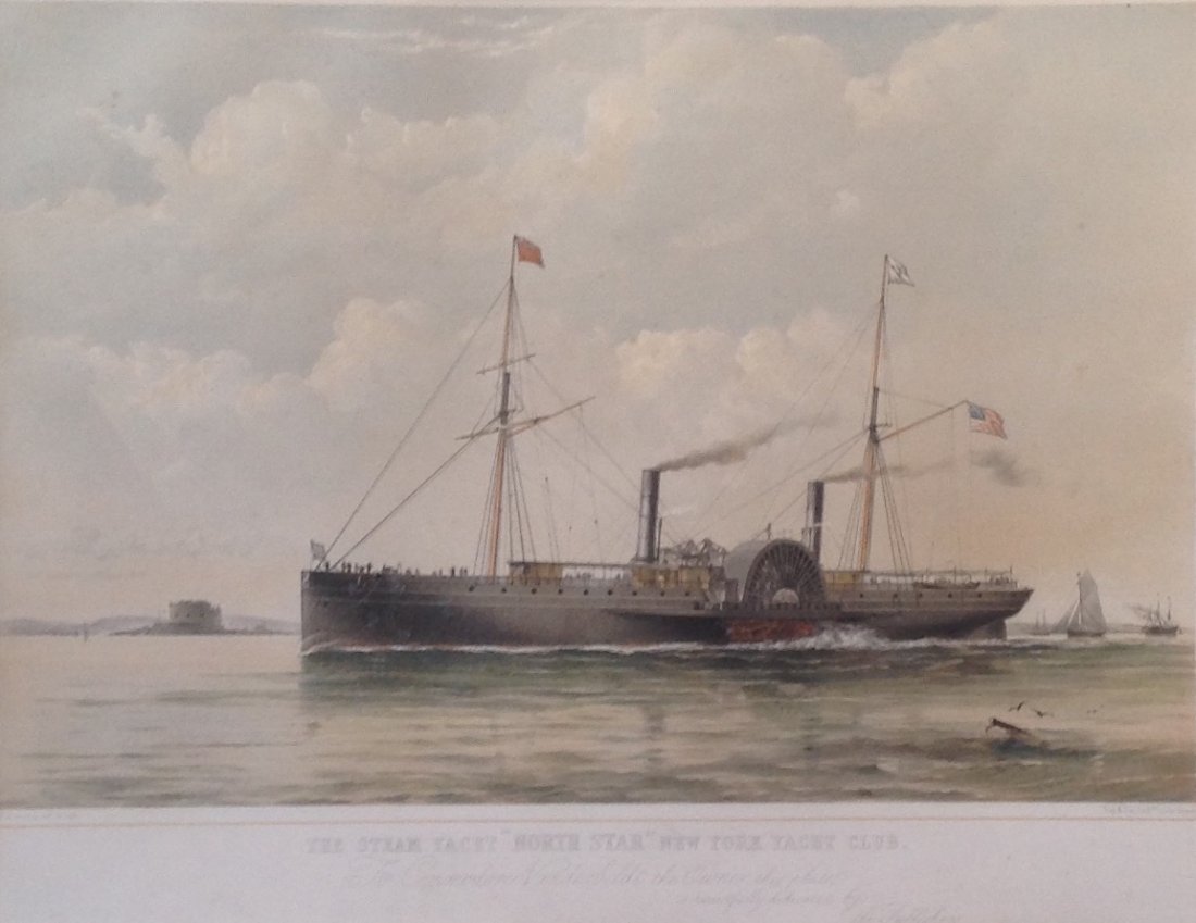 T G Dutton Steam Boat Engraving Illustration: PRINT ONLY: T G Dutton steam boat engraving Illustration/ The Steam Yacht NORTH STAR NY Yacht Club. Measurement approximate: 27.5 x 23.5 Frame/ 14 x 19 Image. Shipping cost: $25 excluding Hawaii, Alas