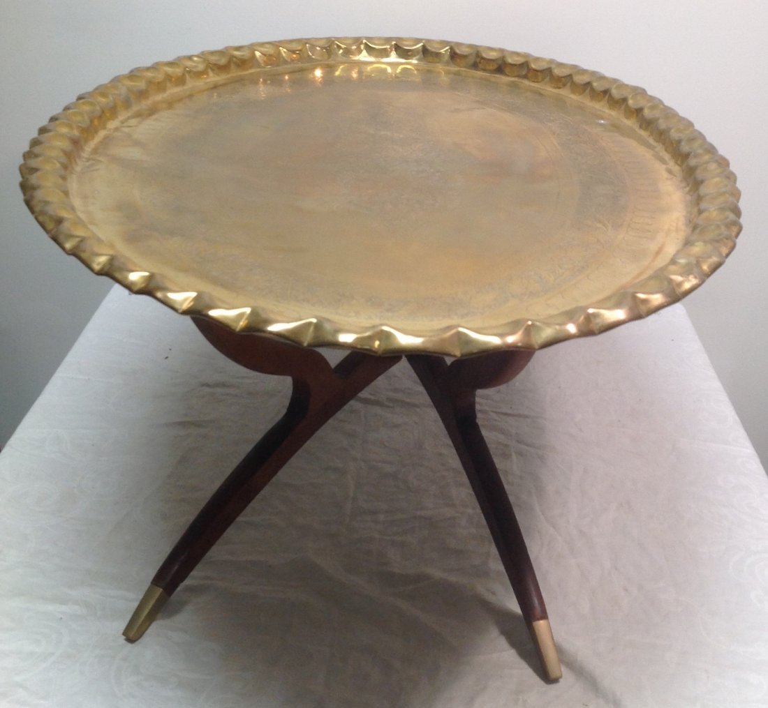 Middle Eastern Engraved Brass Tray Table (1 of 7)