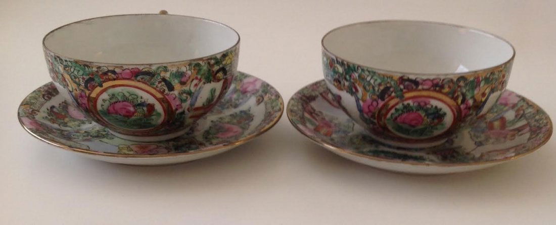 PAIR VINTAGE CHINESE TEA CUP & SAUCER - STAMPED (1 of 5)