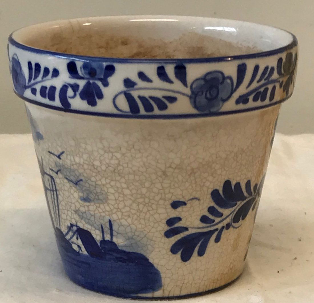Vintage Delft Blue Hand painted Flower Pot  3 x 3.75 (1 of 3)