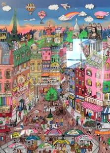 Charles Fazzino 3D Art/CITY OF LOVE: Description: Charles Fazzino 3D Art/CITY OF LOVE signed and numbered 300/400 by the artist. Measurement approximate: 34 x 41 (frame)/ 29 x 36 (Image). Shipping cost: $100.00 in the US excluding Califo