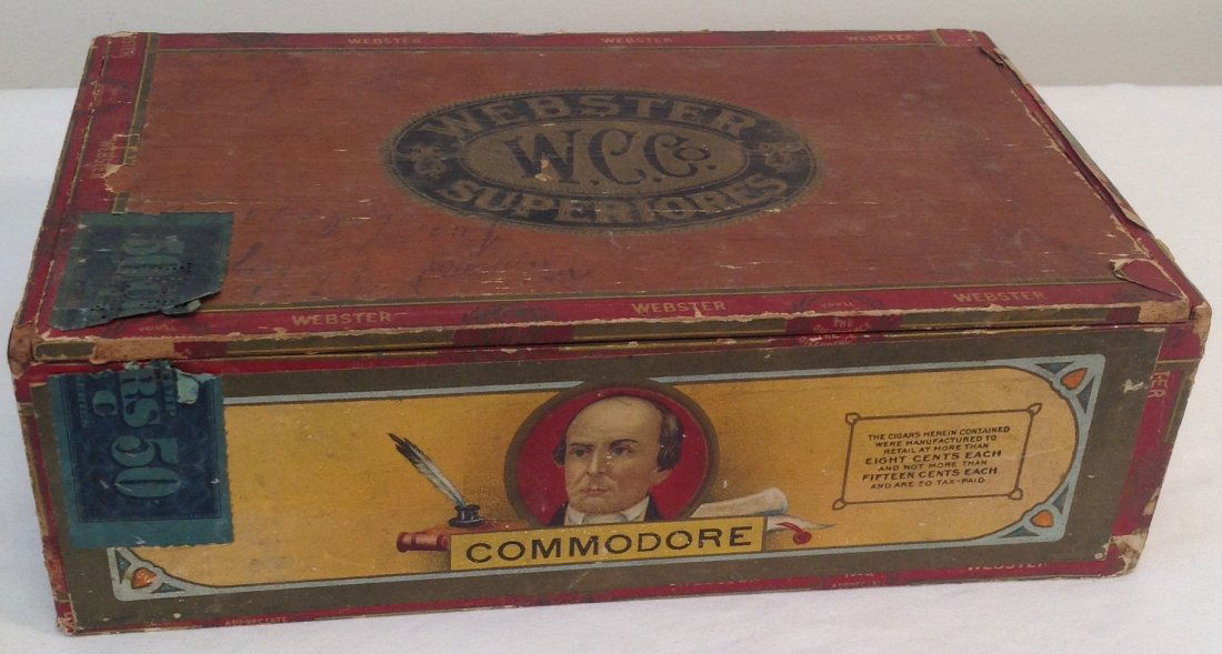Webster W.C. Co. Cigar Box.: Description: Vintage Webster W.C. Co. Superior :"Commodore" Cigar box. Measurement approximate:9 x 6. Material: Metal. Shipping cost: 15.00 excluding California, Hawaii & Alaska