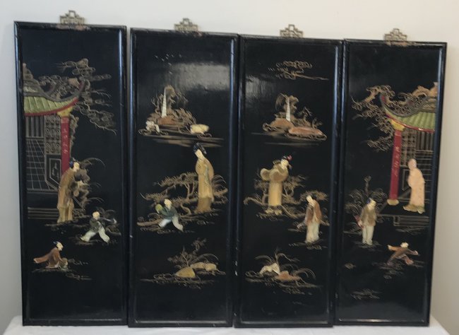 Four Asian Wood Panels 25 H (1 of 9)