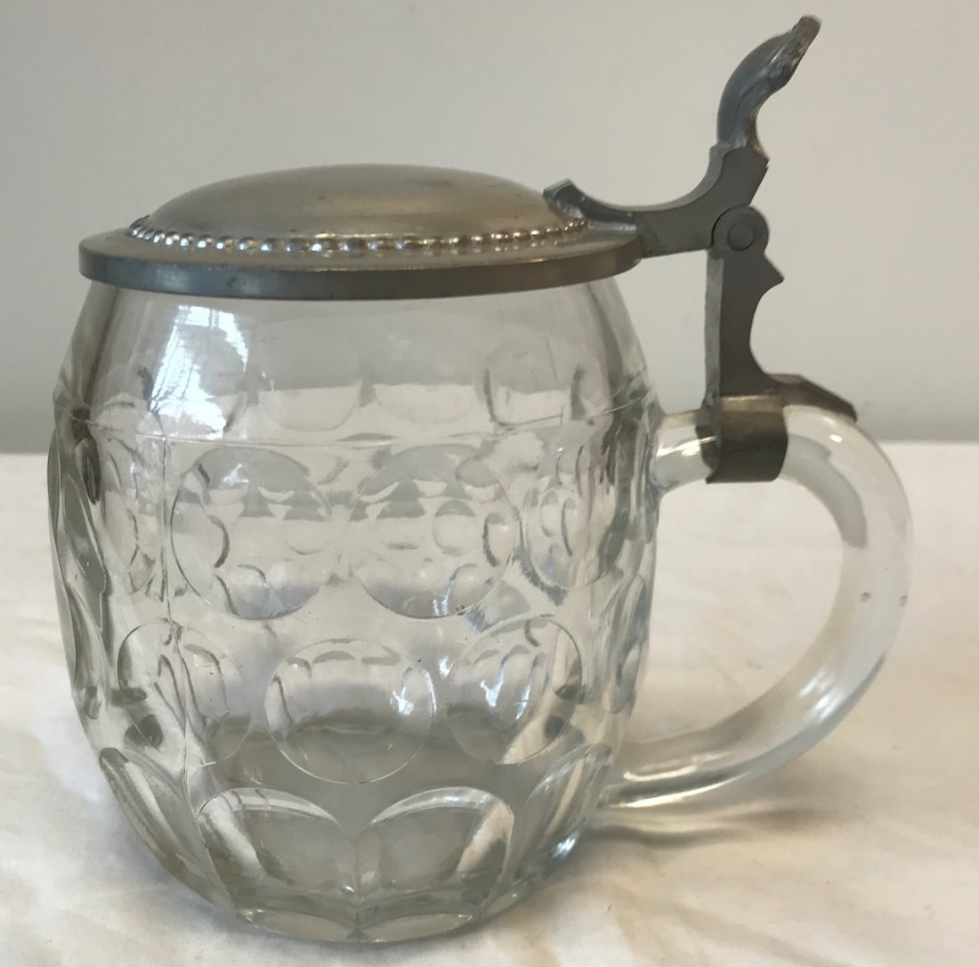 Glass Pot Bellied Hammered Stein W/Lid 4.5 H (1 of 5)