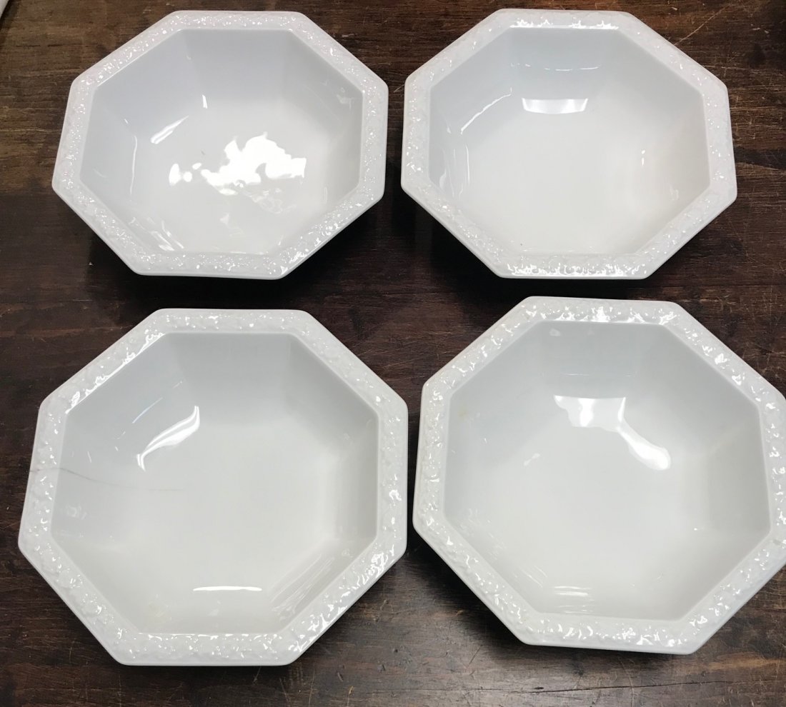 4 Rosenthal MARIA 8 Sided Decorated Serving Bowls: Description: 4 Rosenthal Stamped MARIA White 8 Sided decorated serving bowls. Measurement Approximate: 9.5 W X 9 D. Material: Porcelain. Shipping Cost: $25 Excluding California, Alaska & Hawaii.